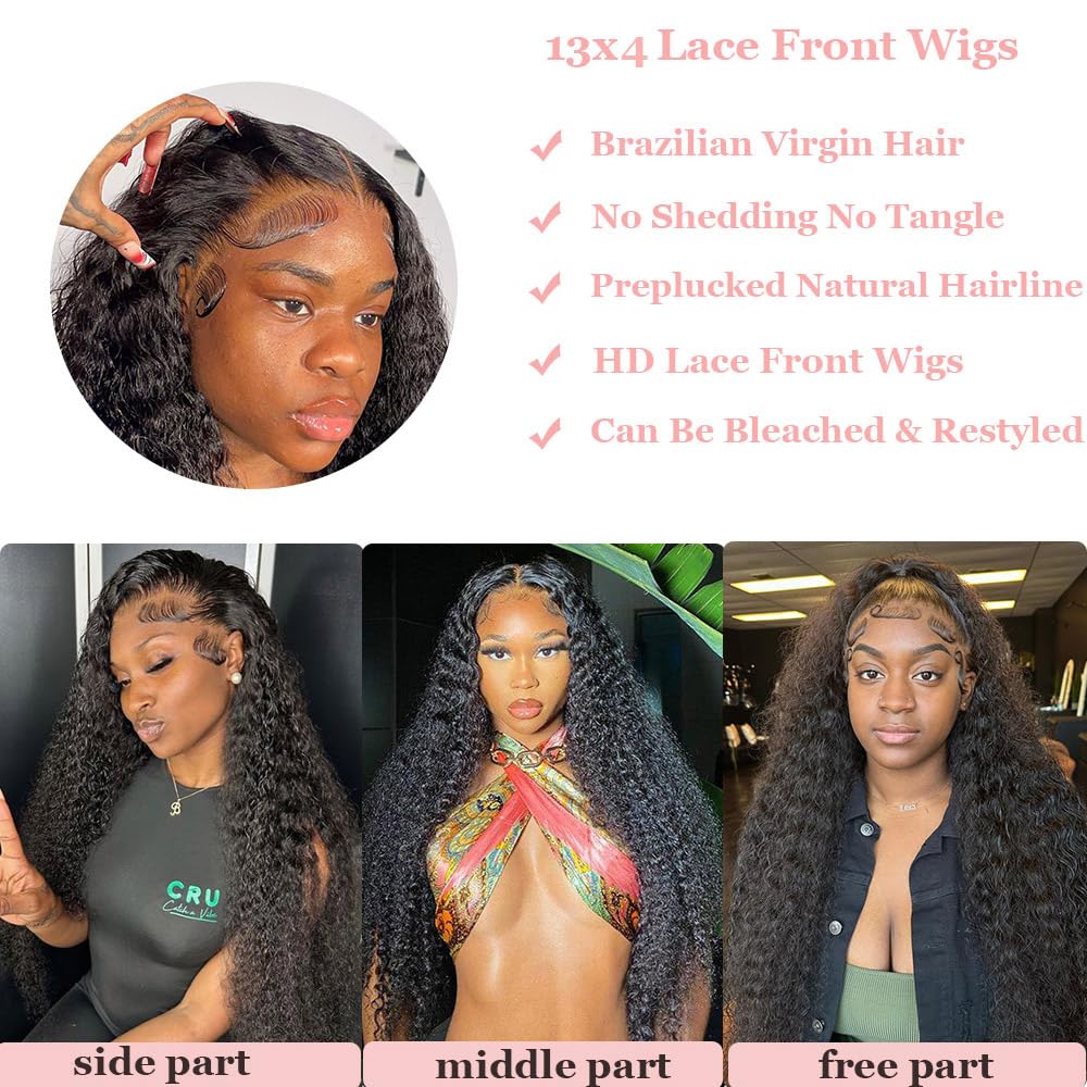 UFHUFH 28inch Deep Wave Lace Front Wigs Human Hair 13x4 Curly Human Hair Wig Pre Plucked with Baby Hair HD Transparent Lace Frontal Hair 200% Density Glueless Wet and Wavy Human Hair Wigs