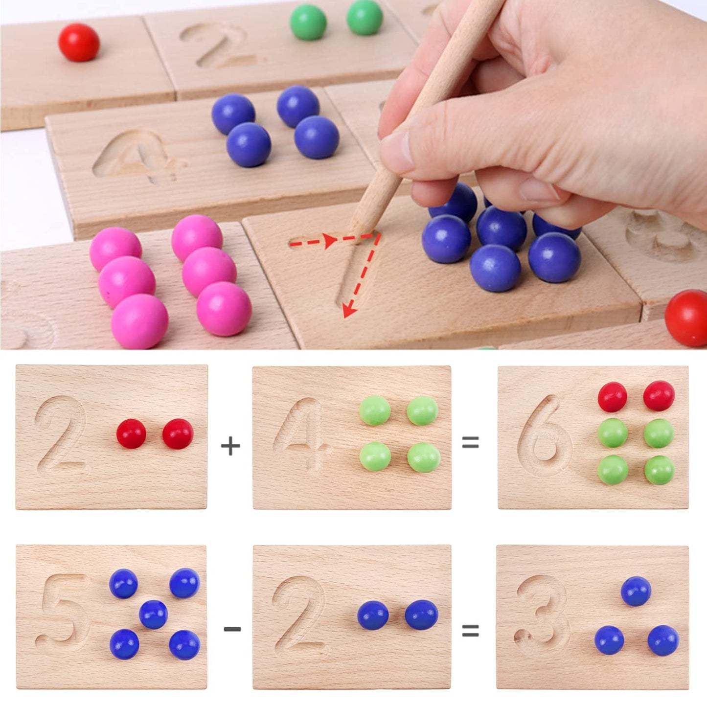 Wooden Number Tracking Board Set, Montessori Toys for Toddlers, Math Pendants, Preschool Learning and Math Learning Game for Kids