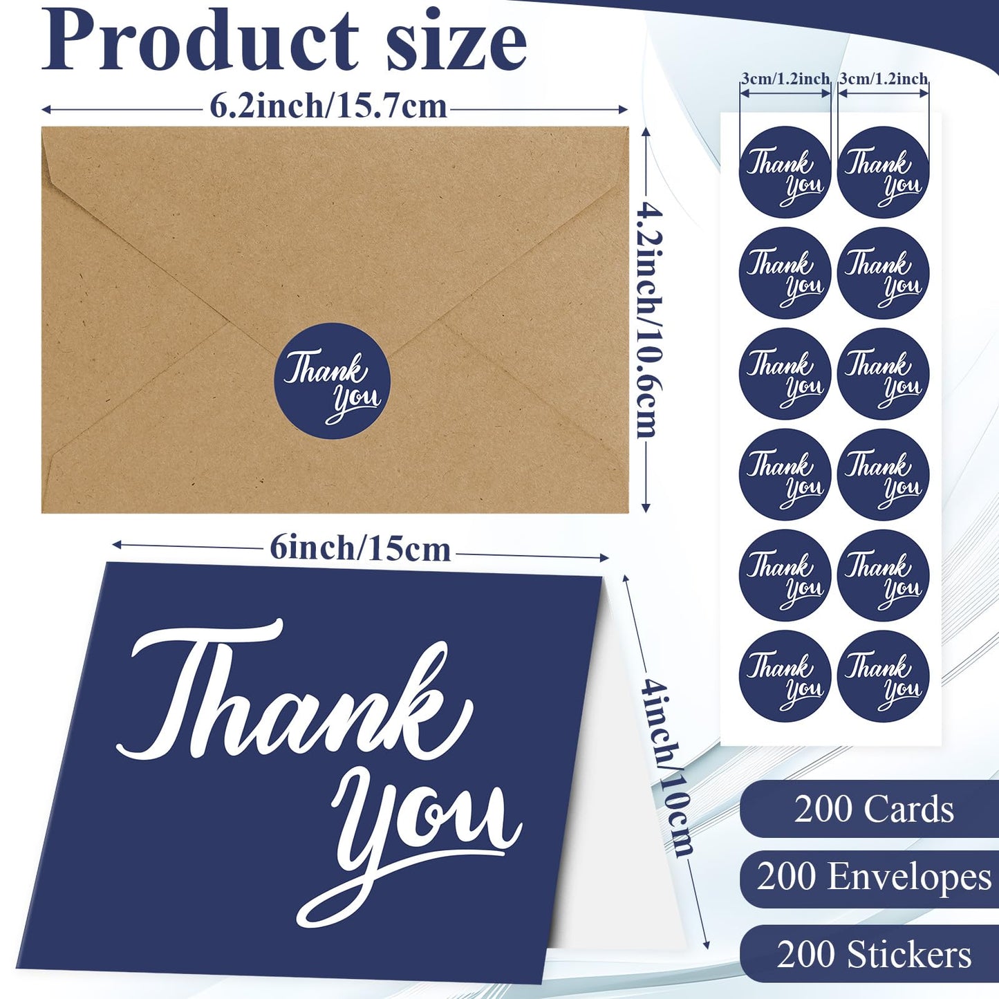 600 PCS Thank You Cards with Envelopes Matching Stickers Thank You Notes Bulk 4x6 Inch Minimalistic Design for Business Baby Shower Wedding Small Business Graduation Bridal Shower Funeral Navy Blue