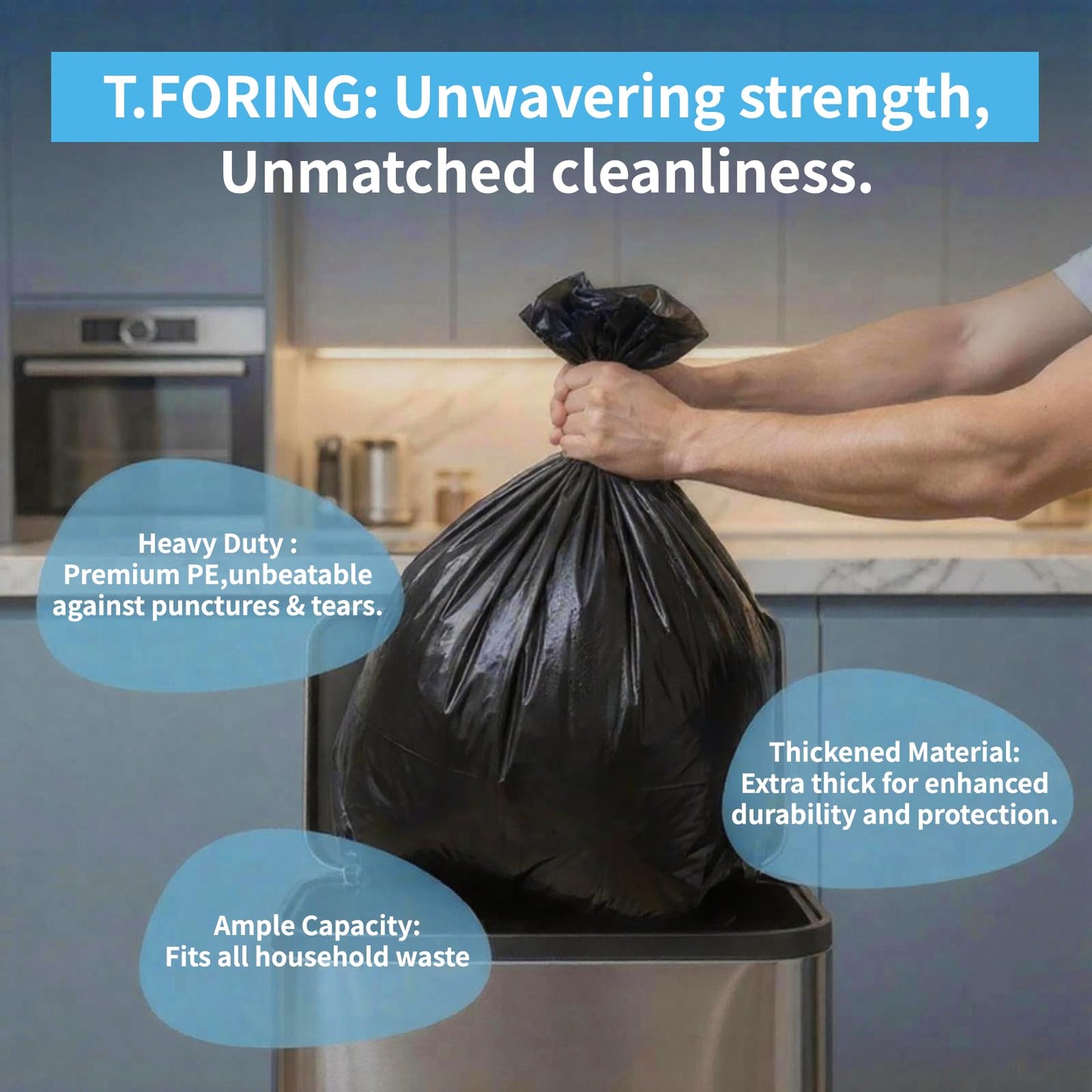 T.FORING 55-60 Gallon Black Trash Bags 120 Count - 40''x53'' Extra Large 50+ Gallon Garbage Bags,Unscented Strong Huge Can Liners for Construction Industrial Yard Outdoor Commercial