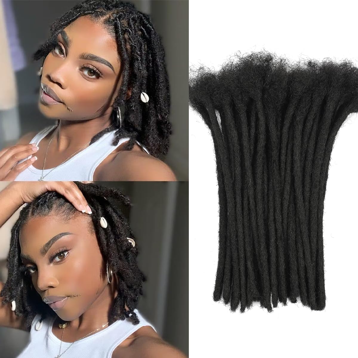 Luckroce 0.8cm Width 8Inch 40 Strands 100% Human Hair Dreadlock Extensions for Men/Women/Kids, Full Hand-made Permanent Dread Locs Extensions Human Hair Can Be Dyed,Curled and Bleached,Natural Black