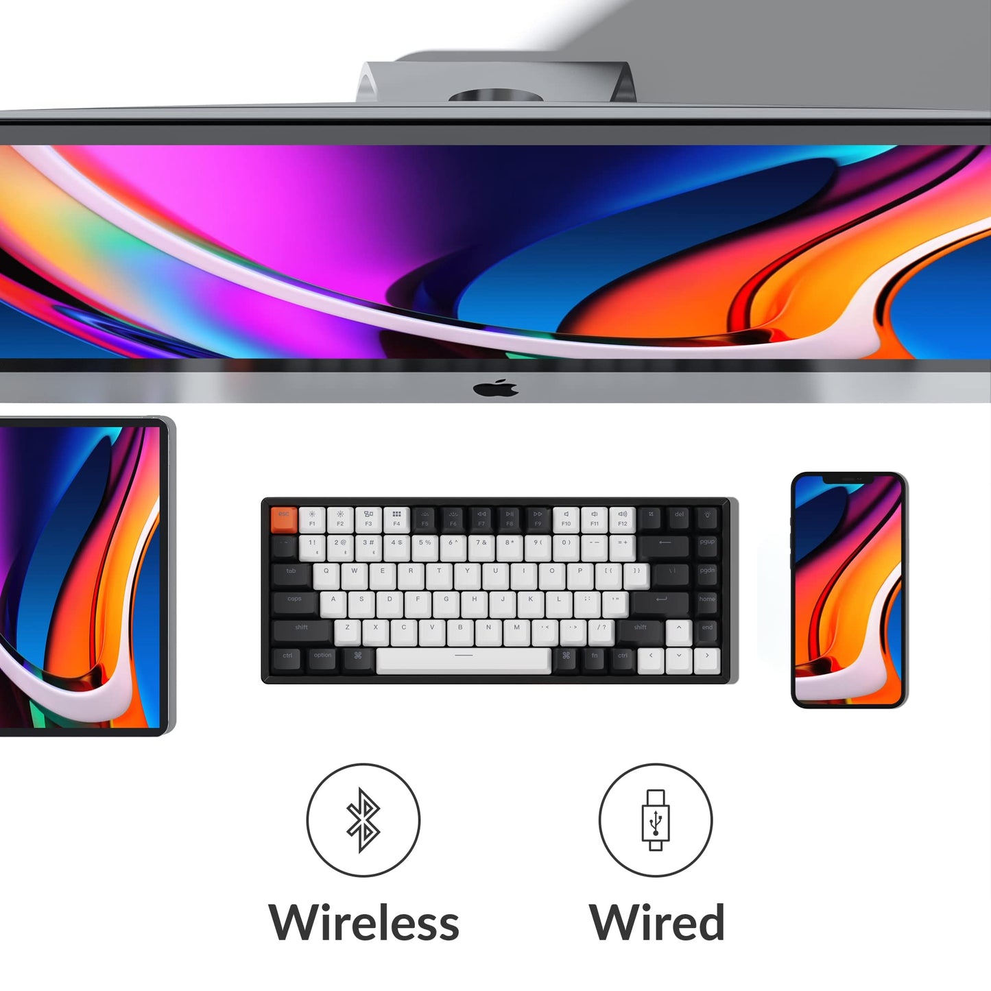 Keychron K2 75% Layout 84 Keys Hot-swappable Bluetooth Wireless/USB Wired Mechanical Keyboard with Gateron G Pro Brown Switch/Double-Shot Keycaps/RGB Backlight/Aluminum Frame for Mac Windows Version 2