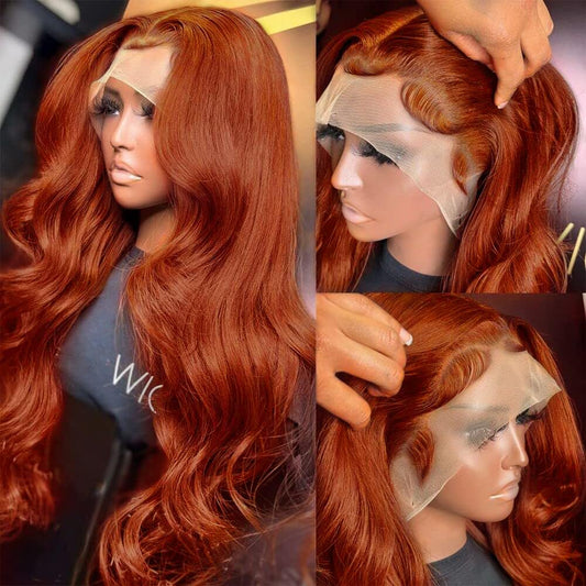 180% Density 13x6 Lace Front Wigs Human Hair Pre Plucked 13x6 Reddish Brown HD Transparent Body Wave Lace Front Wigs For Women Ginger #33 Colored Brazilian Virgin Hair Glueless Wigs Human Hair 22Inch