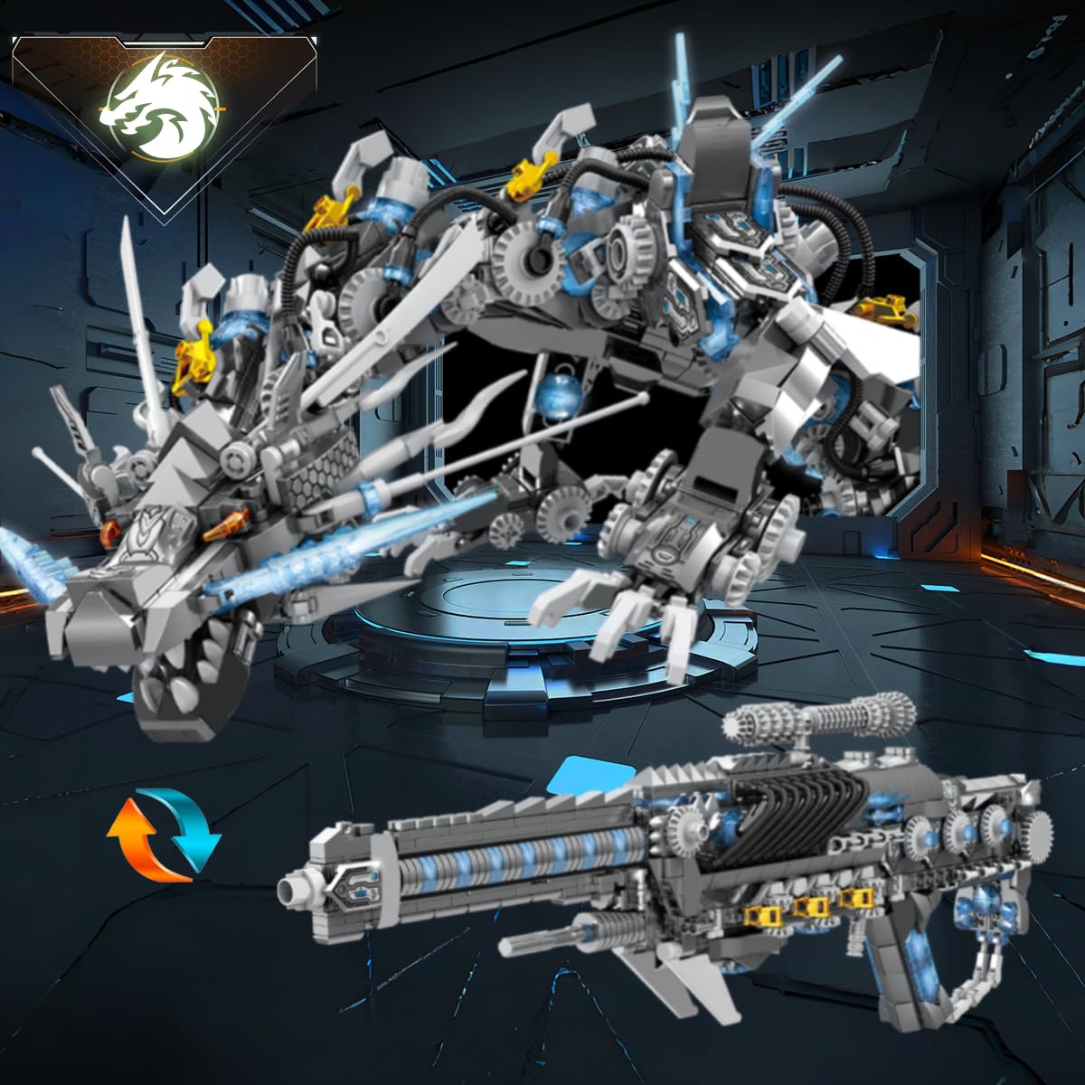 HONLANCH Dragon Series Black Mechanical Hurricane Dragon Building Blocks Set (1390Pieces)-Toys Gifts for Kids and Adults
