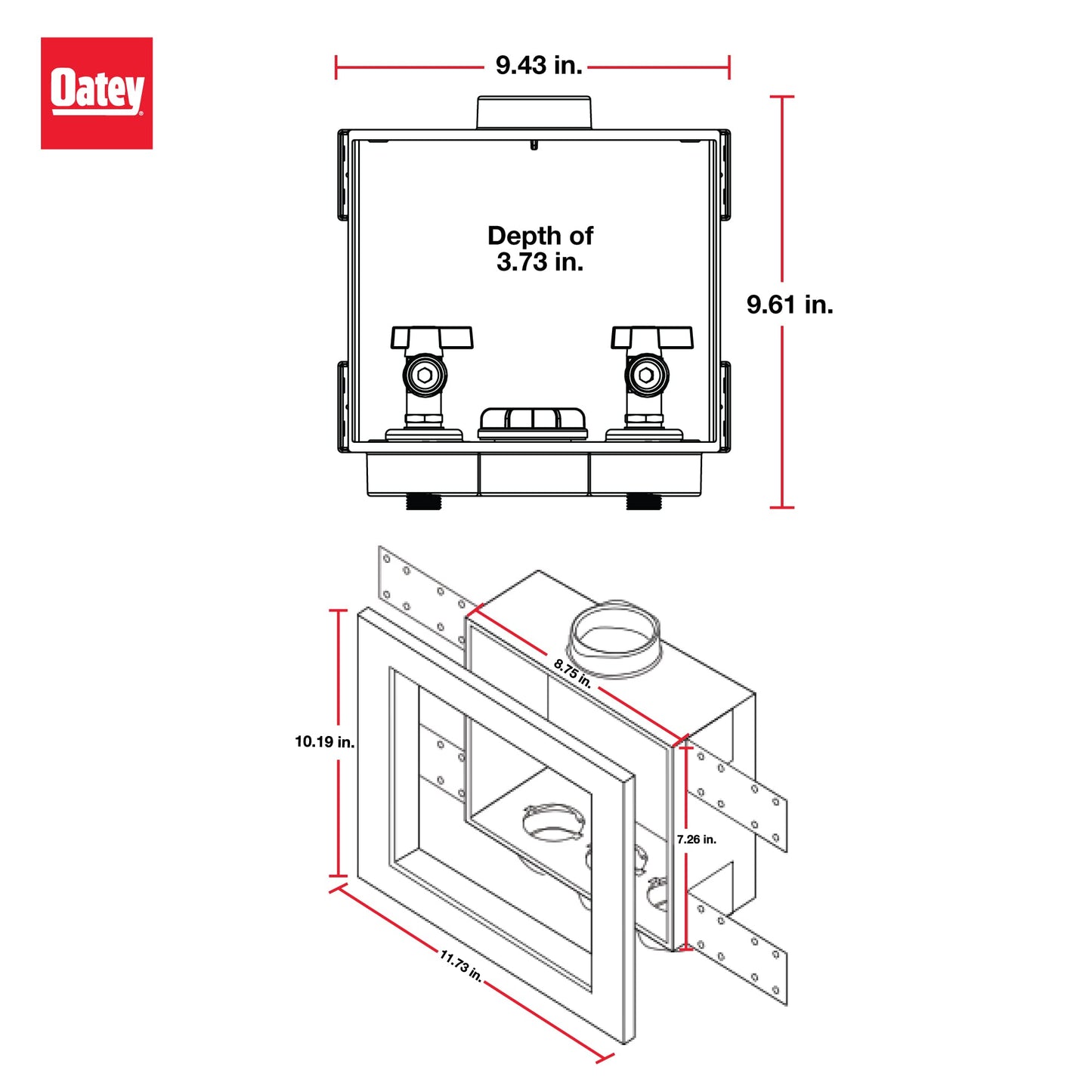 Oatey 38569 Quadtro Washing Machine Outlet Box, Hammer Arrestors, 1/4 Turn, Copper