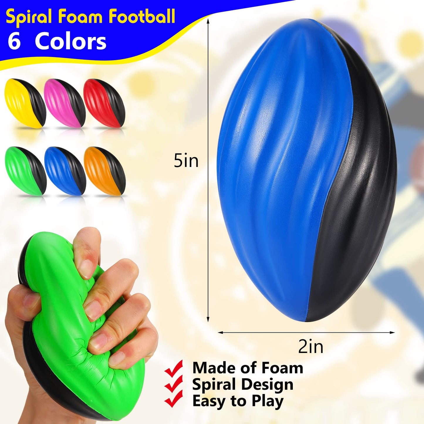 Jerify 30 Pack Mini Footballs Bulk 5 Inch Spiral Foam Football Small Soft Sports Toy for Indoor Outdoor Kids Foot Ball Play Game Foot Ball Party Supplies