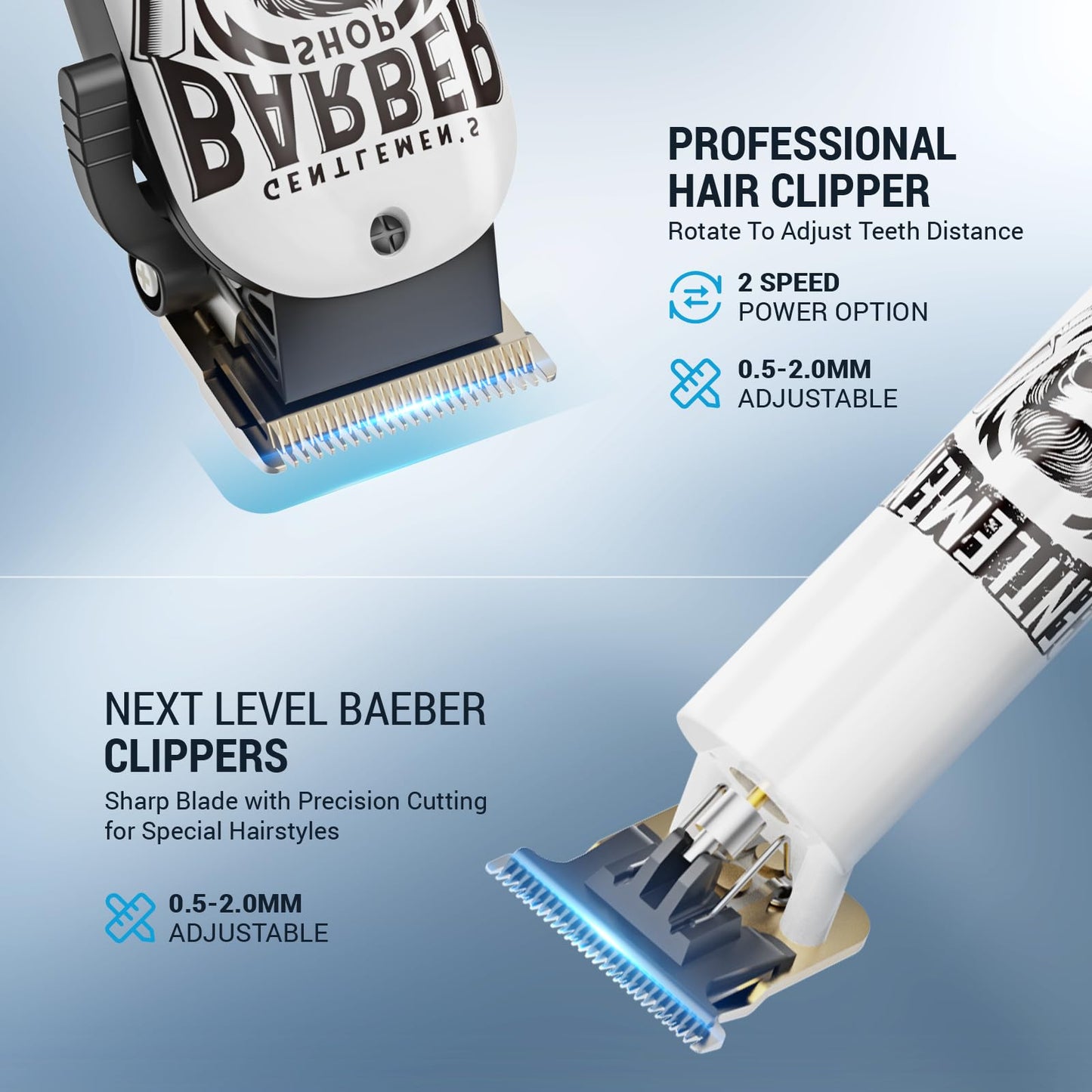 BESTBOMG Hair Clippers & Trimmer Ceramic T-Blade Cordless Haircut Sets Rechargeable 2000mAh/1200mAh with 10 Guide Combs & for Men/Father/Husband/Boyfriend