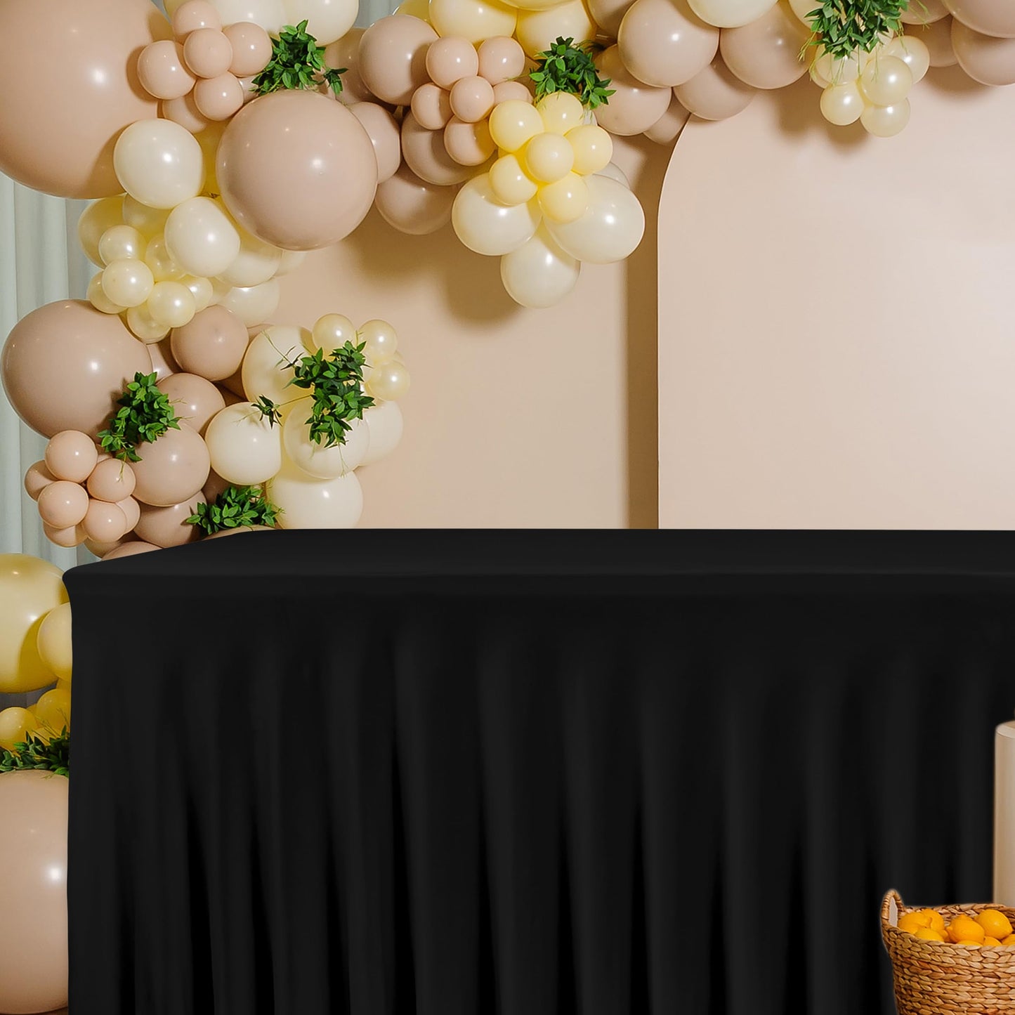 HolidayIdeas Black Spandex Table Skirts for Rectangle Tables 6ft, Fitted Stretch Table Cover 30x72 Inch, Wrinkle-Free Ruffle Design Tablecloths for Banquets,Trade Shows, Parties, Events, 4 Pack