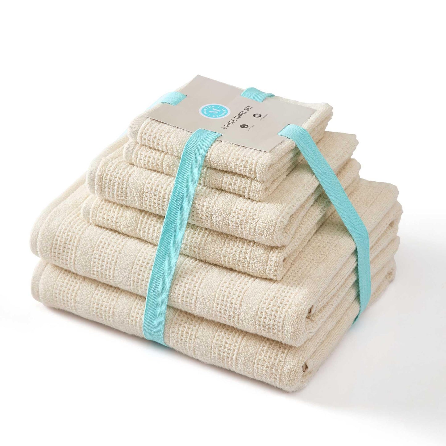 Martha Stewart - Bath Towels, Soft & Absorbent 100% Cotton Towels, Solid 500 GSM, 6-Piece Bathroom Towel Set with Textured Weave (Bedford Cottage Beige)