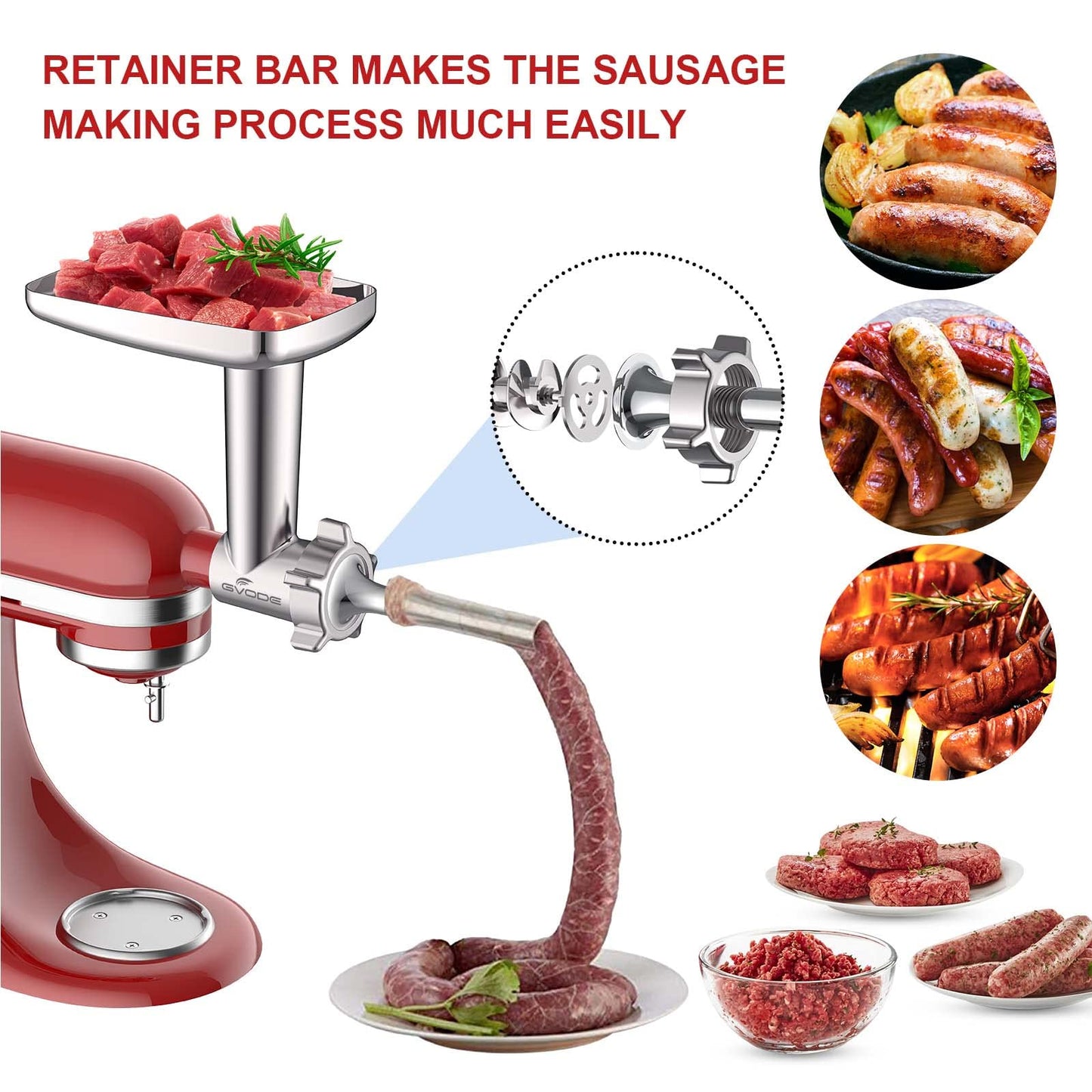 Metal Meat Grinder Attachment for KitchenAid Stand Mixer, Meat Grinder for Kitchen Aid Includes 4 Grinding Plates, 3 Sausage Stuffer Tubes, 2 Grinding Blades, Food Grinder Attachment for KitchenAid