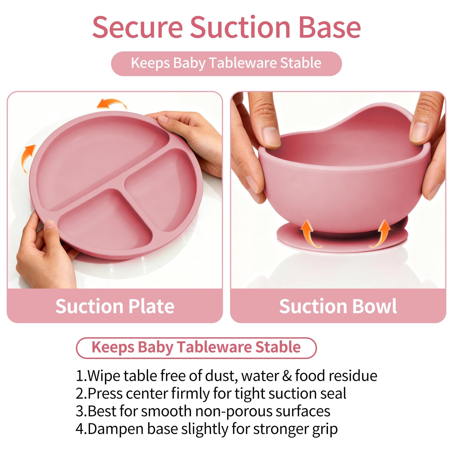 16 Pack Silicone Baby Feeding Set, BPA-Free Baby LED Weaning Supplies, Include Suction Plates, Baby Bowls, Silicone Fork & Spoon, and More, First Stage Baby Food Eating Utensils - 6+ Months(Pink, 16)
