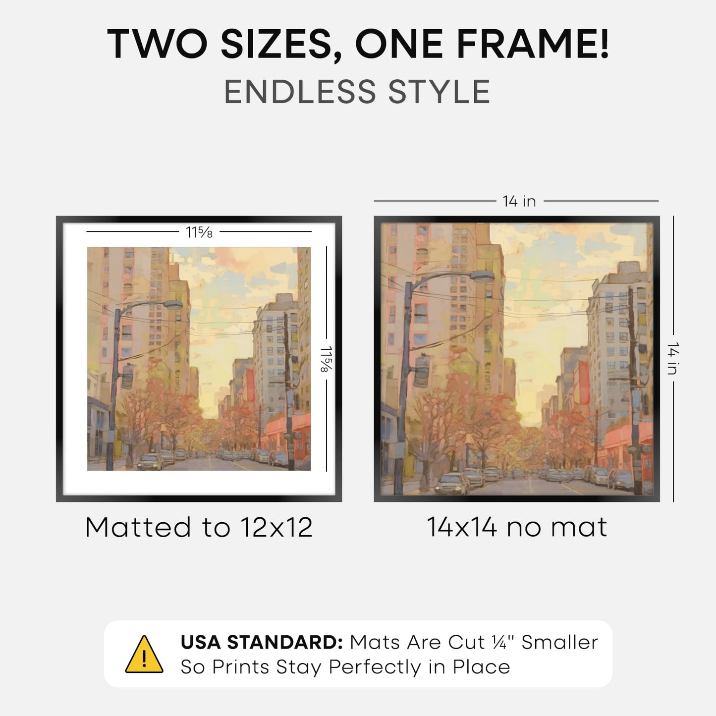Homeforia 14x14 Picture Frame Black, High End Metal 14 x 14 Square Poster Frames with Mat 12 x 12 Photo, 14x14 Black Frame Matted to 12x12 Print, 14by14 Thin Frames, Tempered Glass, Wall Kit, Set of 1