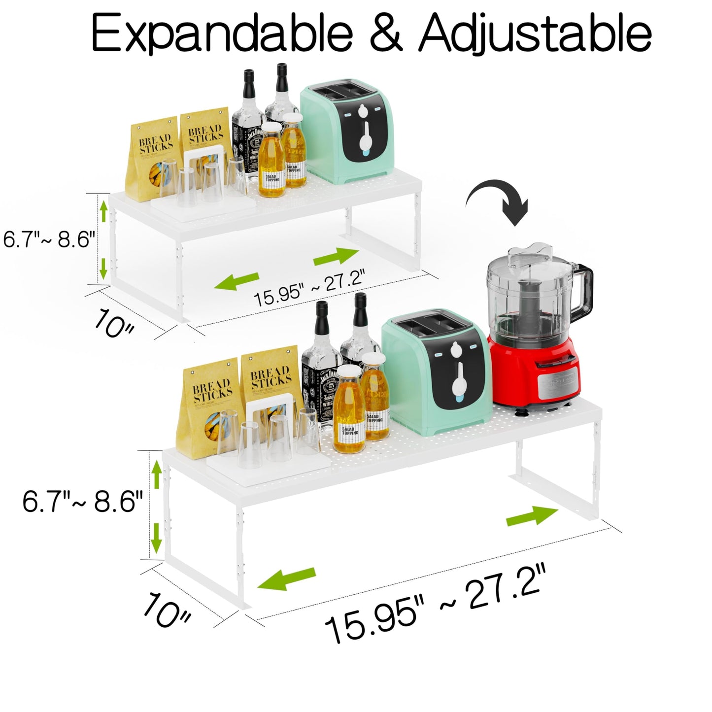 Jojocross Adjustable Stackable Metal Storage Shelf Organizer - Expandable Wire Rack with Perforations for Kitchen, Pantry, Bathroom, Cabinet & Office-Compact, Durable & Sturdy (3PACKS/Large/White)