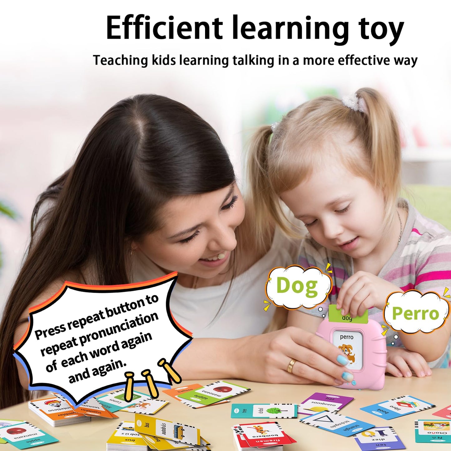 Kidzdo Spanish and English Audible Toys with Music, Bilingual Talking Flash Cards for Toddler/Beginning, ABC,Numbers,Colors,Shapes,Español/English Talking Flash Cards for Preschool,Kindergarten