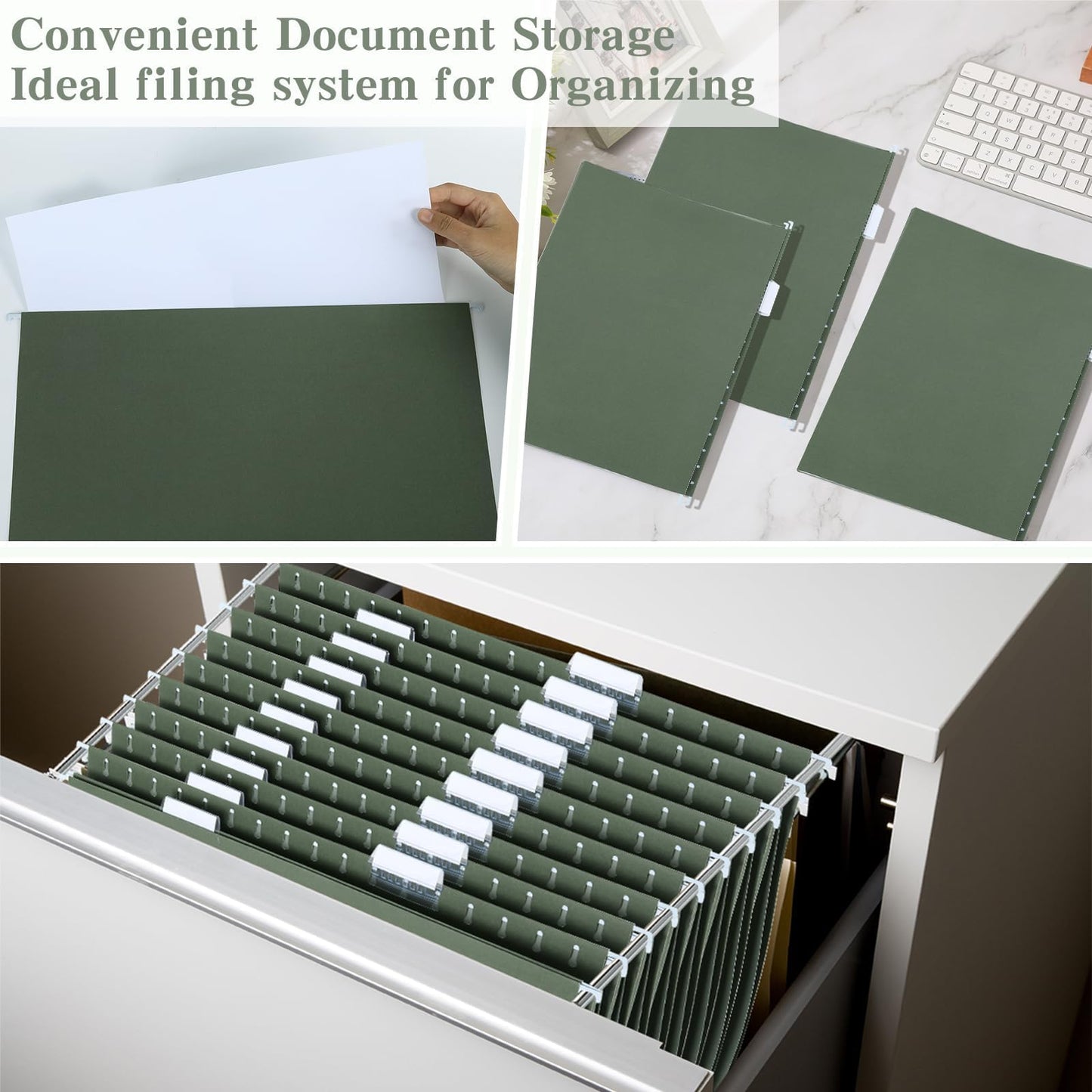 25 Pack Reinforced 12×18 Hanging File Folders 1/5 Cut Heavy Duty Hanging File Folders with Plastic Tabs & Label Cards Expanding Hangers File Organizer for 11×17 Paper Engineering Document (Green)