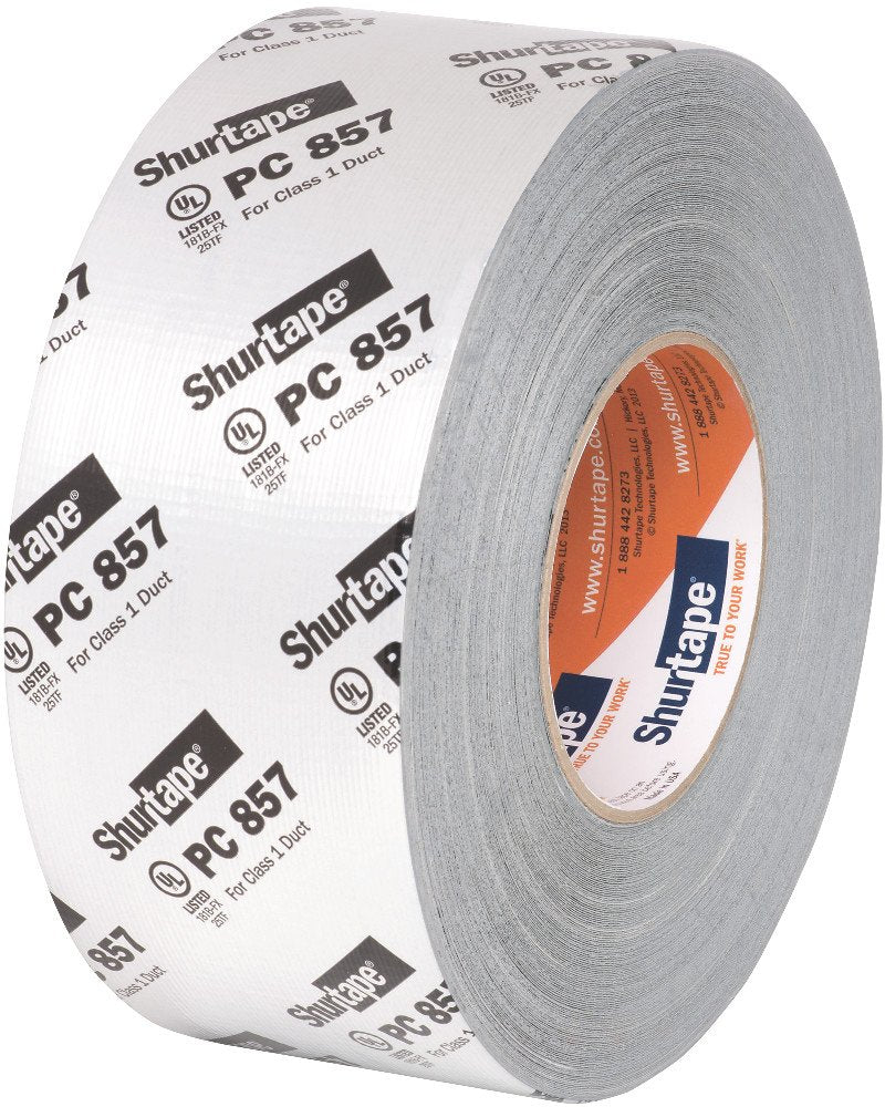 Shurtape PC 857 UL 181B-FX Listed/Printed Cloth Waterproof HVAC Duct Tape, Use to Seal Seam and Join Class 1 Flex Duct, 72mm x 55 Meters, Silver Metal Printed, 1 Roll (101014)