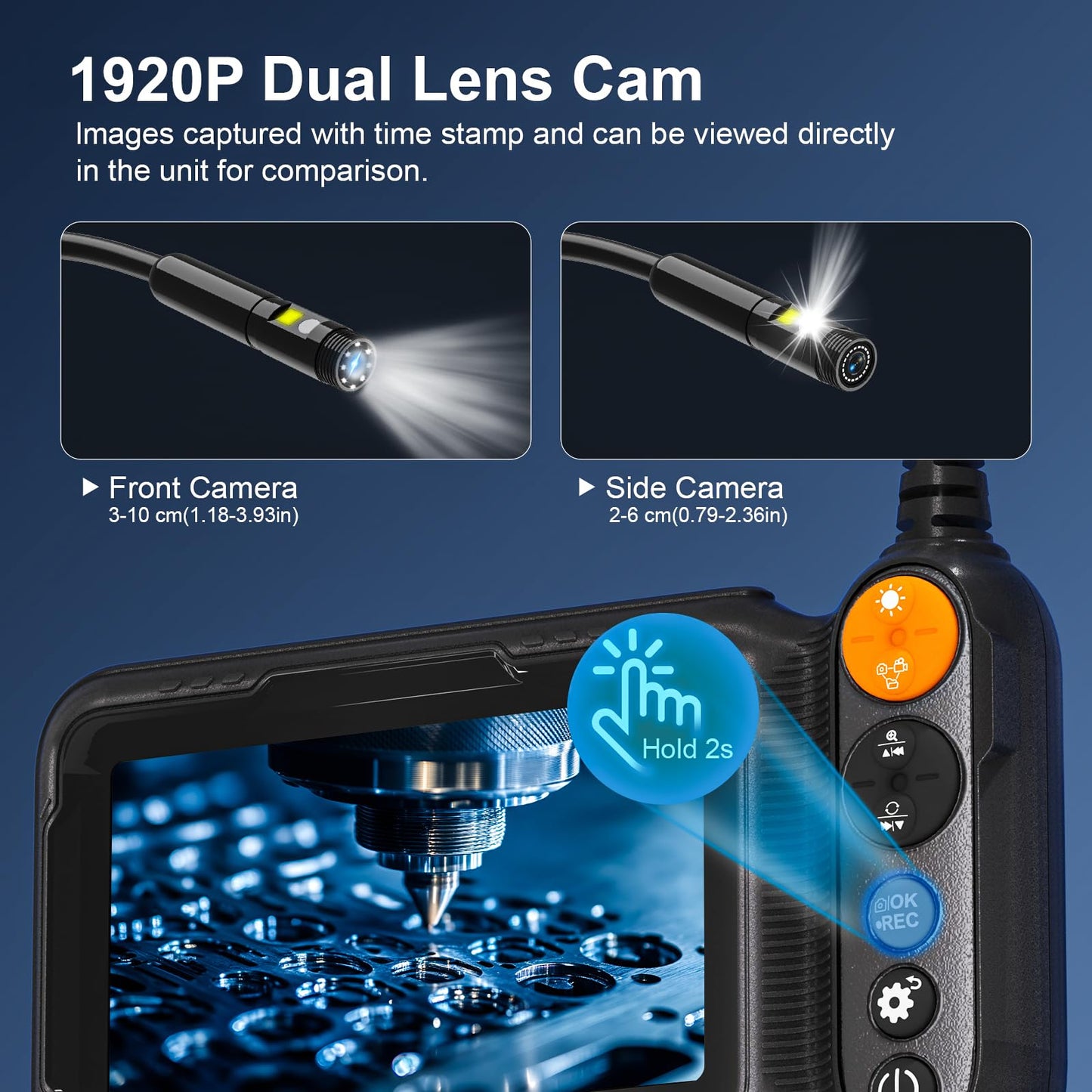 Endoscope Camera with Light, 5-inch Dual Lens 1080P HD Borescope, 7.9mm Camera with 9 LEDs, 16.5ft Semi-Rigid Cable, IP67 Waterproof - for Sewer/Drain Pipe, Automotive Inspection, Tools & Cool Gadgets