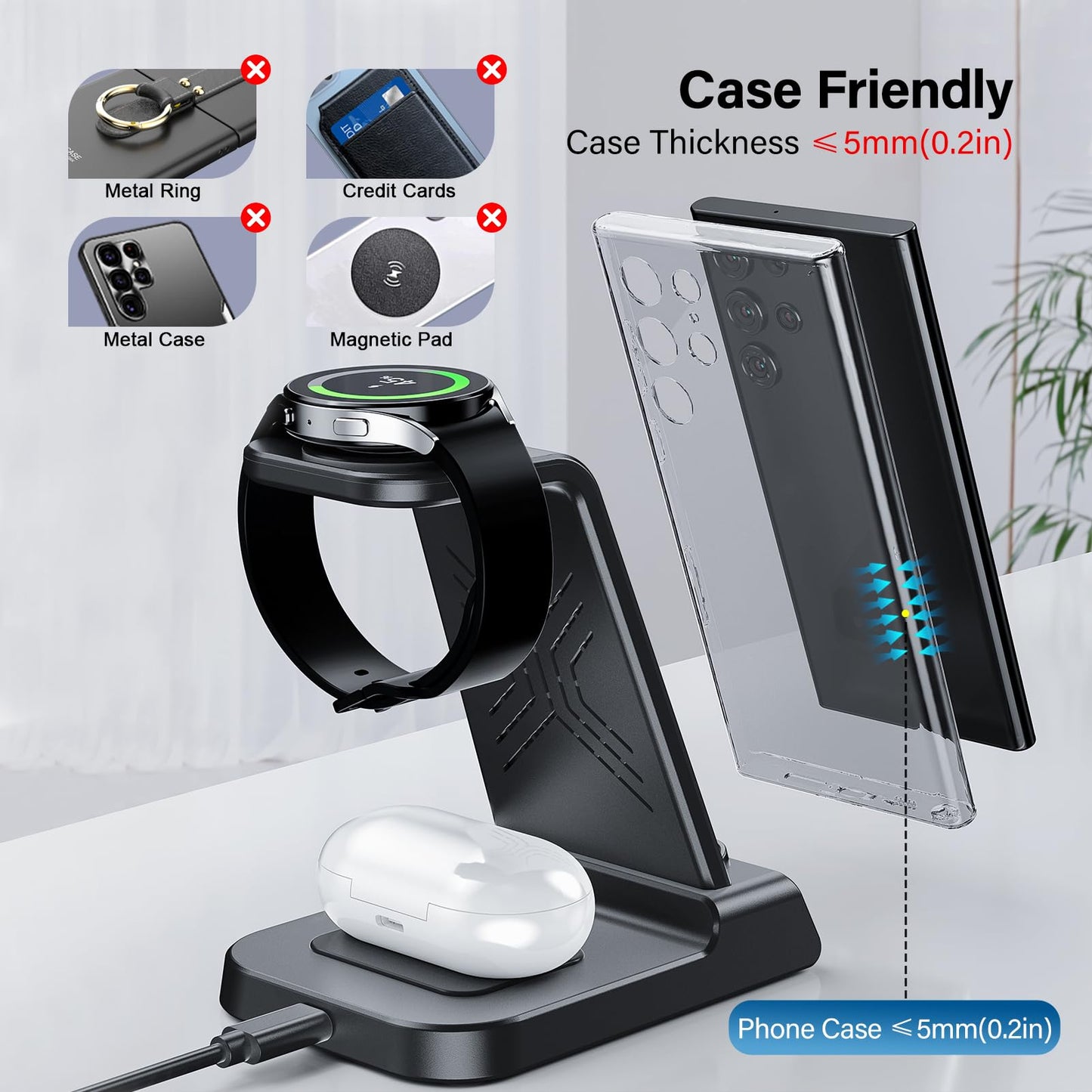 Wireless Charger for Samsung, 3 in 1 Wireless Charging Station for Samsung Galaxy S24 Ultra/S23 Ultra/S22/S21/Note 20/Z Flip 6/Fold 6, Charger for Samsung Galaxy Watch Ultra/7/6/5, Galaxy Buds 2/2 Pro
