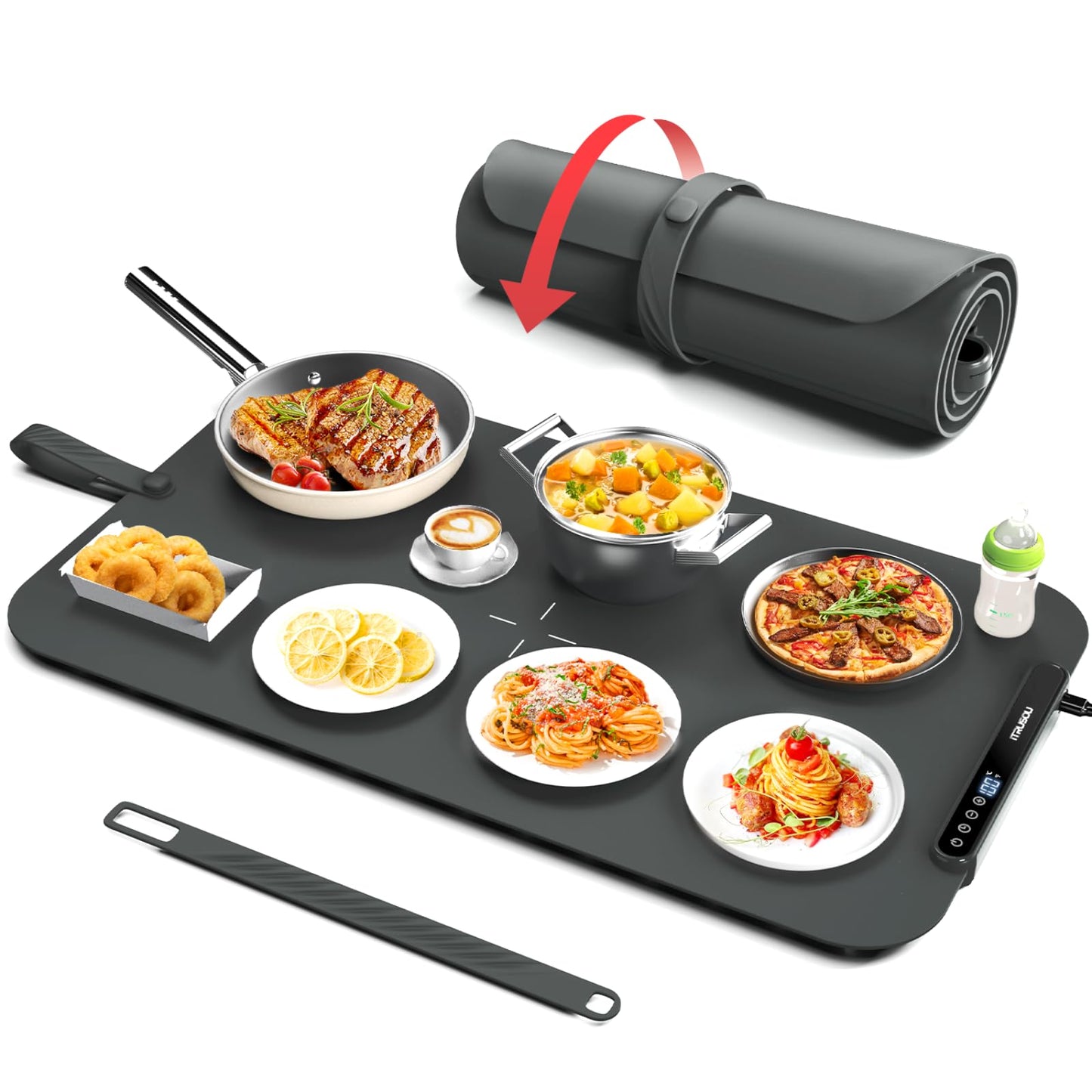 Food Warming Mat, iTRUSOU 27.5x16'' Electric Warming Tray with 7 Temp-Settings, Switchable Fahrenheit/Celsius, 99h Timer, Foldable Food Warmer Keep Food Warm at Buffet, Party, Sabbath, Daily Use
