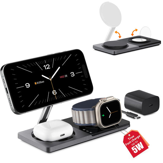 3 in 1 Wireless Charging Station for Apple Device: Fast Charging Station for iPhone and Watch with MagSafe, Foldable Charger Stand for iPhone 12-16 & iPhone 16 & iWatch & AirPods