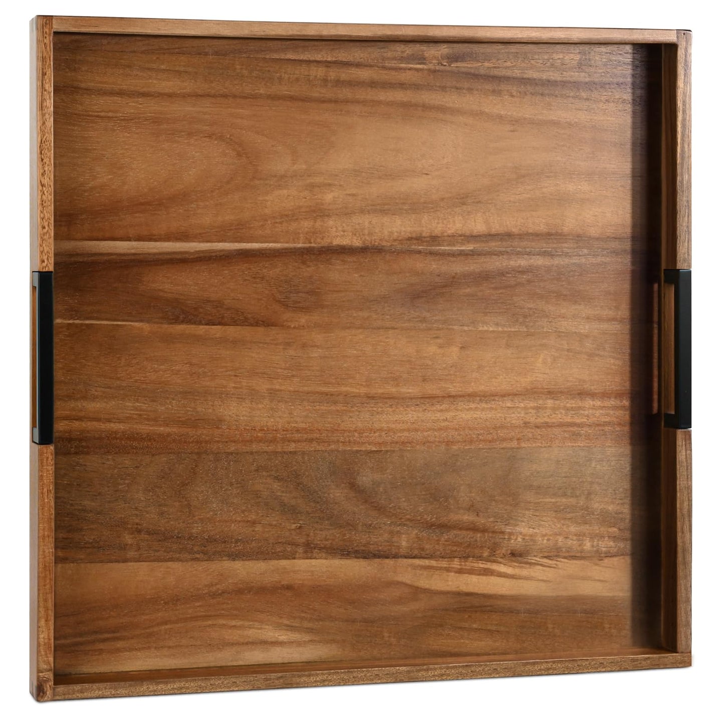 Large Ottoman Tray for Living Room and Coffee Table, Decorative Acacia Wood Serving Tray with Handles for Breakfast in Bed, Dinner Food Kitchen TV (Natural, 22" x 22" x 2")