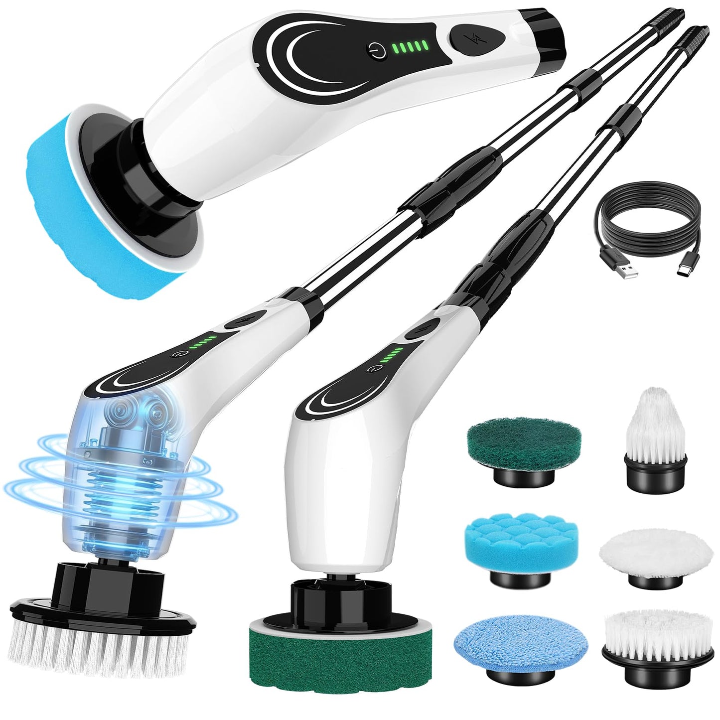Lichffy Electric Spin Scrubber, Cordless Floor Scrubber Machine with 6 Cleaning Pads & Telescopic Handle, Bathroom Scrubber for Cleaning Tile Grout Tub Shower Floor Window Carpet, White-qe1...