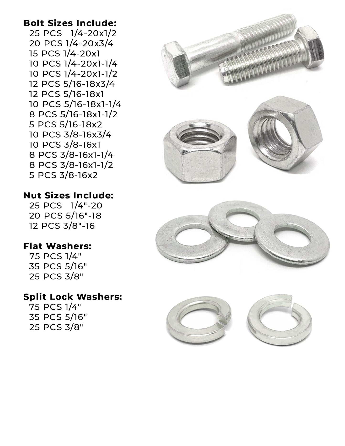 18-8 (304) Stainless Steel Hex Cap Screws Bolts Nuts Washers Assortment Kit - 574 Pcs!