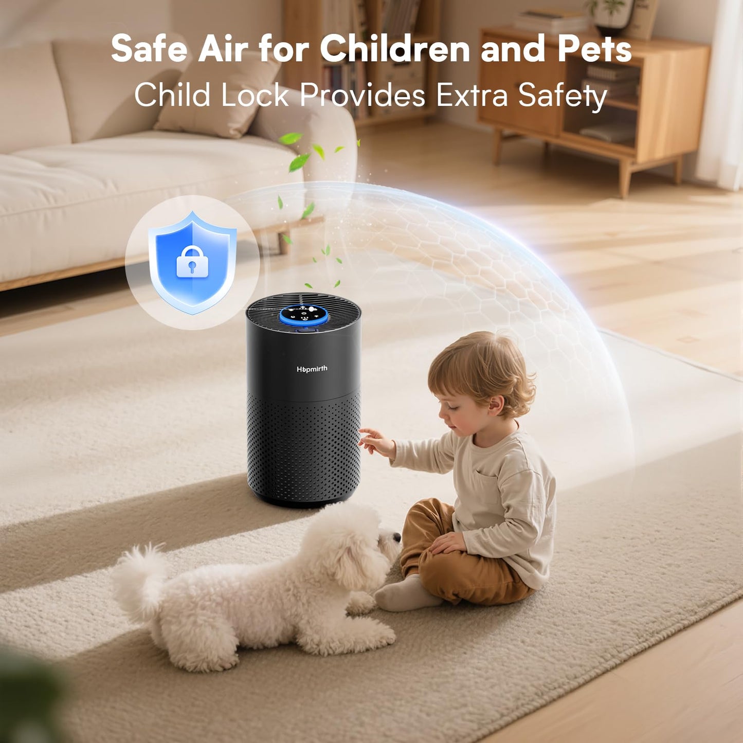 Hopmirth Upgraded Air Purifiers for Bedroom & Home with H14 True HEPA Filter, Covers Up to 1280ft², 360° Air Intake, Quiet Pet Air Purifier, Fragrance & Timer,Removes Smoke, Pet Dander & Pollen,Black