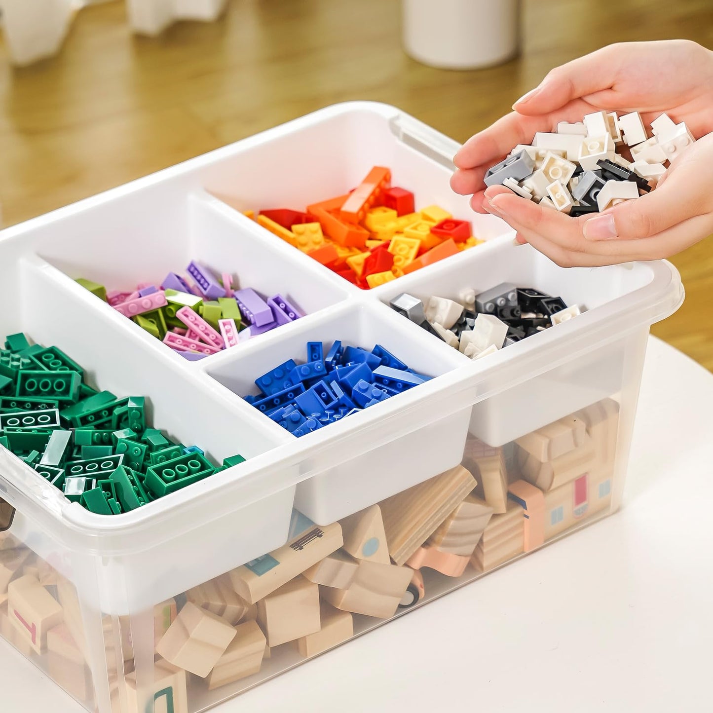 MACOPRO 17 QT Plastic Storage Box with Removable Tray, Bins with Lids, 2 Packs Clear Storage Container for Craft Supplies, Beads, Tools, Sewing, and Playdoh Organization(White, 2Pack-17QT)