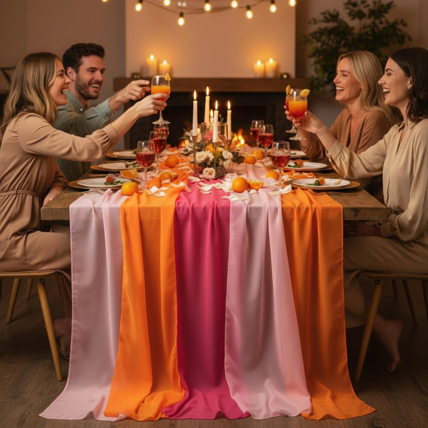 Boao 12 Pcs Red Pink Orange Party Decorations Table Runner Cloth 10Ft Boho Sheer Rustic Fabric Sunset Soiree Party Decorations for Wedding Birthday Baby Bridal Shower Graduation Dawn Sunset Decor