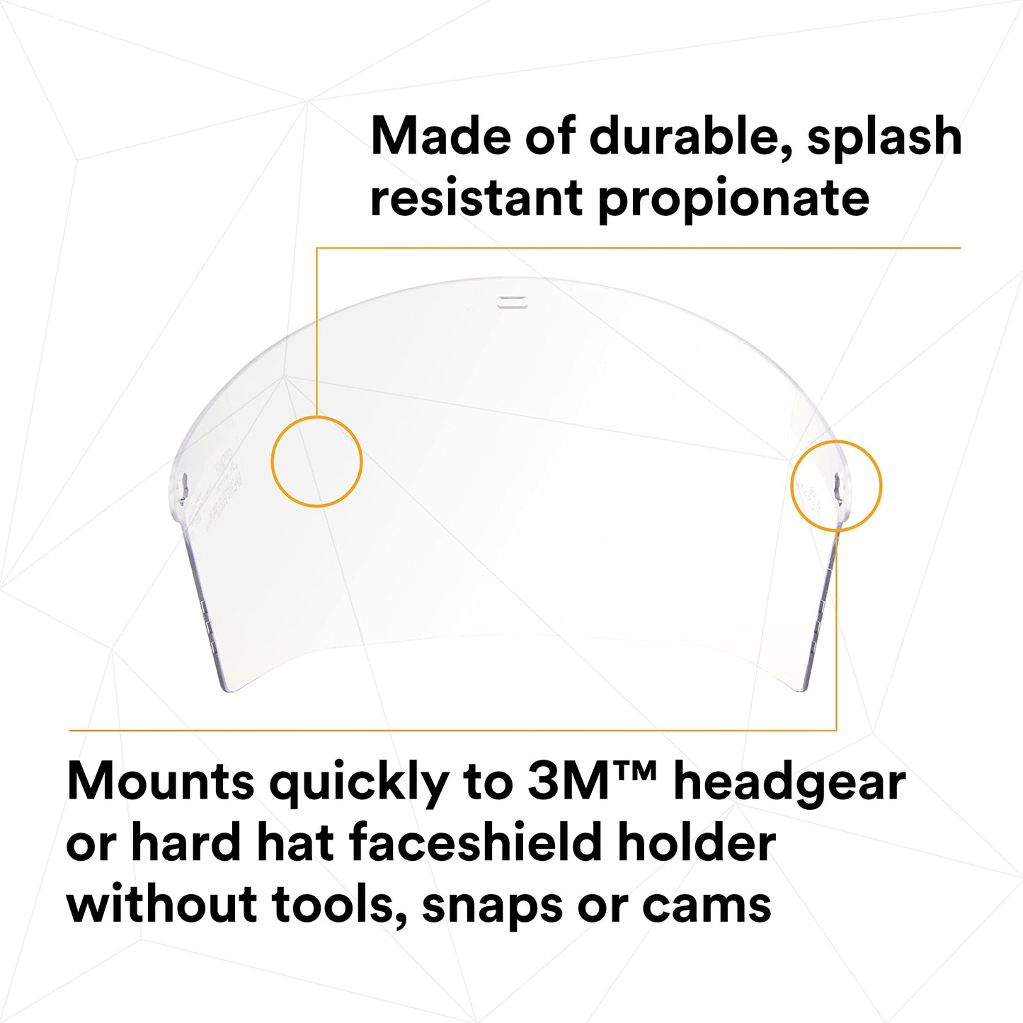 3M Ratchet Headgear H8A, with 3M Clear Propionate Faceshield W96, Protection Against Liquid Splash Marked 3 and Molten Metal Marked 9