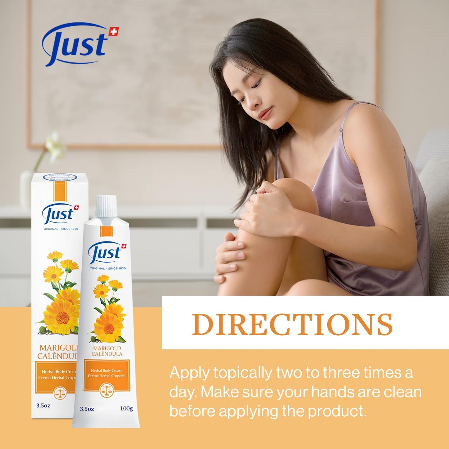 Swiss Just Cream 100ml, Nourishing Cream with Marigold Extract. Body Cream Promotes Cell Renovation & Improves the Appearance of Scarring & Stretch Marks