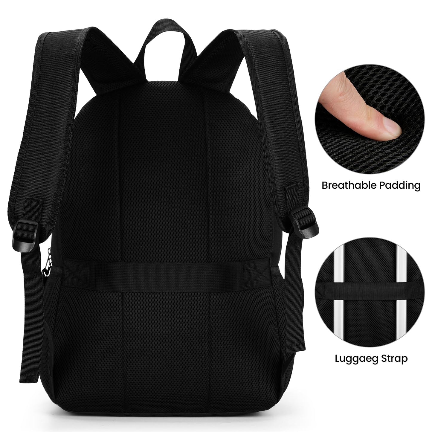 BIKROD Black Backpack for Men and Women, Backpack for School Teens Boys and Girls, Lightweight Casual High School Bookbag, Daily-use Travel Laptop Backpack Fits 17.3 Inch Notebook