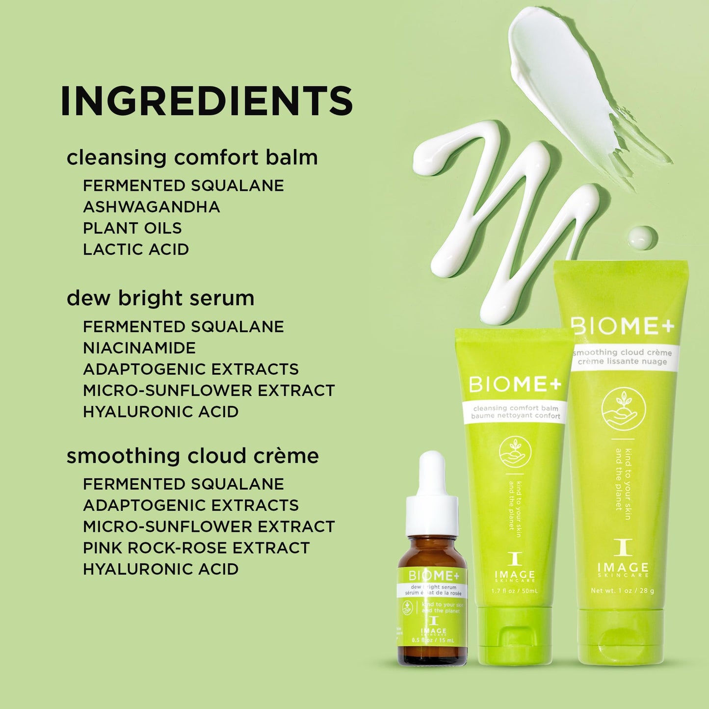 IMAGE Skincare, BIOME+ Microbiome Essentials Skin Barrier Defense Trio, 3 Step Travel Regimen with Facial Cleansing Balm, Dew Serum and Smoothing Cream