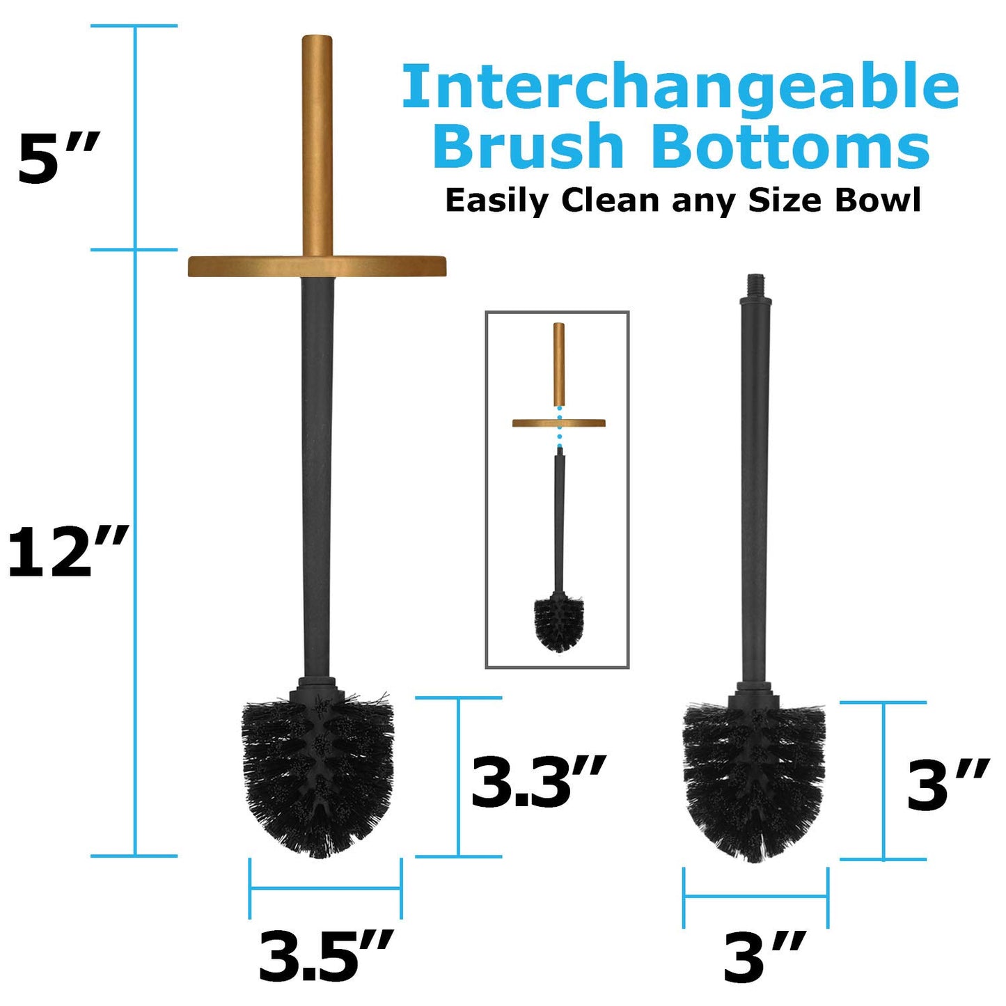 Blue Donuts Toilet Brush and Plunger Set with Holder, Modern Gold Bathroom Accessories Toilet Plunger and Toilet Bowl Brush Combo