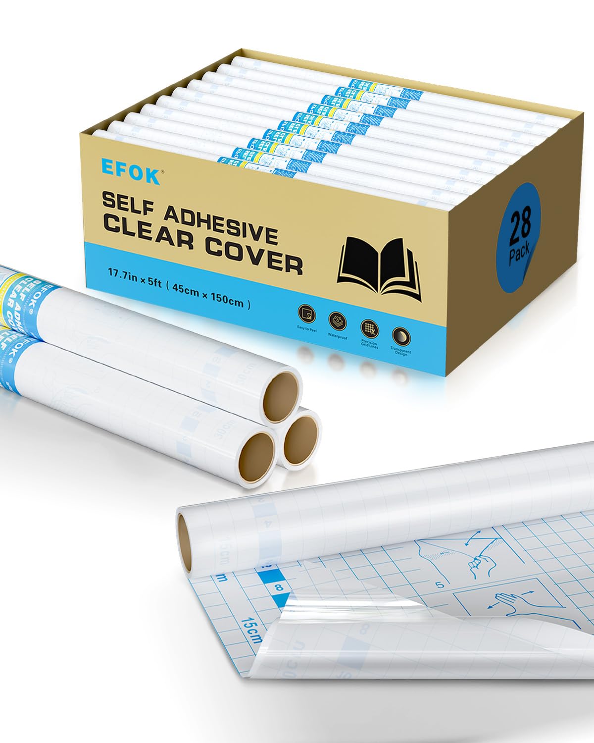 28 Pack Clear Contact Paper Book Cover - 17.7in×5ft Total 140ft, Self-Adhesive Protector for Crafts, Clear Contact Paper Roll Peel and Stick for Books
