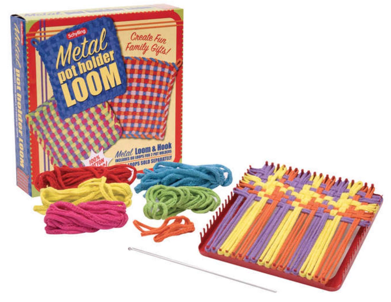 Schylling Metal Pot Holder Loom Kit & 40 Loop Refills Gift Set Bundle - 2 Pack (Colors May Vary)