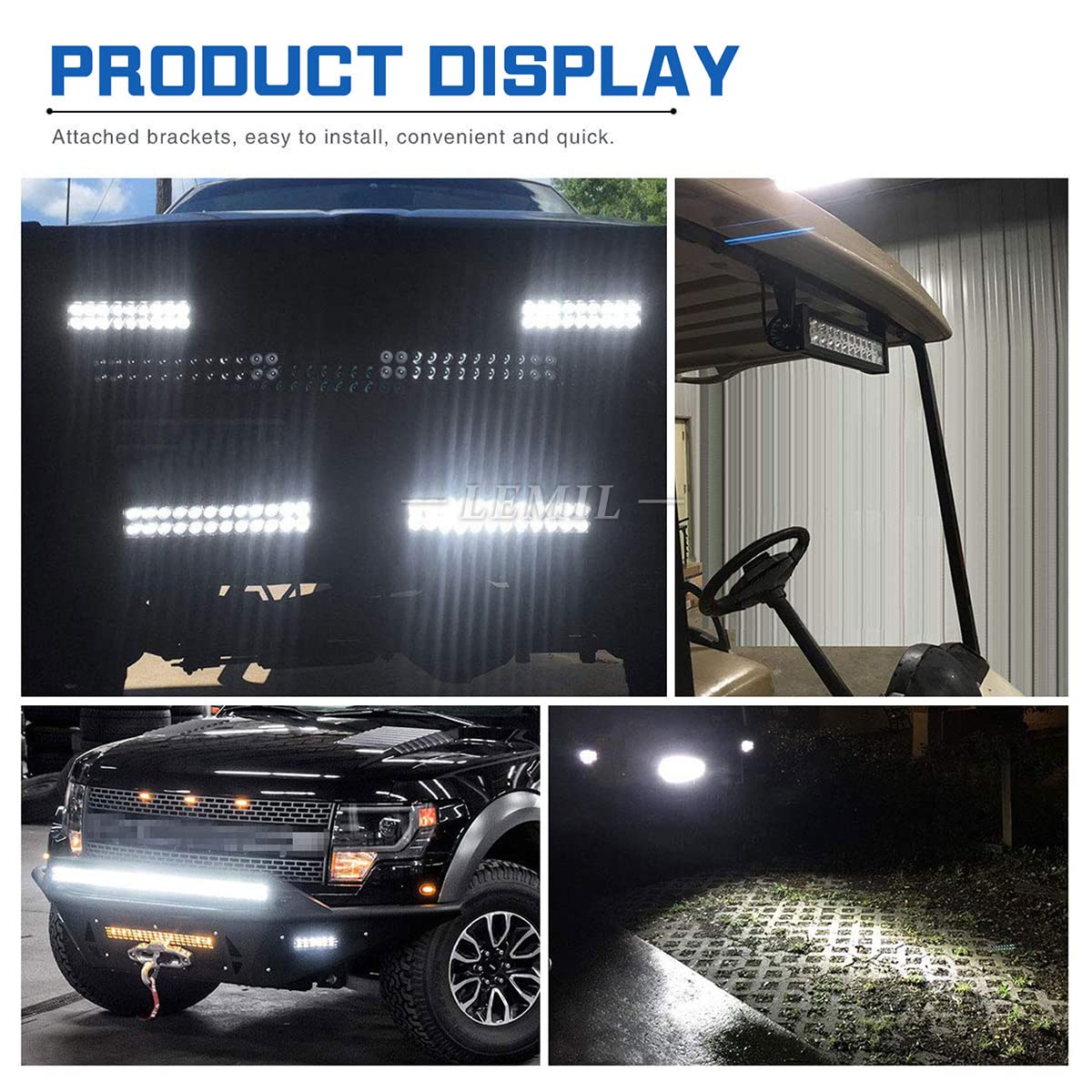 LEMIL 72W Led Light Bar Flood Light Magnetic Work Light Cigarette Lighter Waterproof Driving Off Road with Rocker Switch Wiring Harness for Ford Boat Truck SUV UTE ATV UTV 12V 24V
