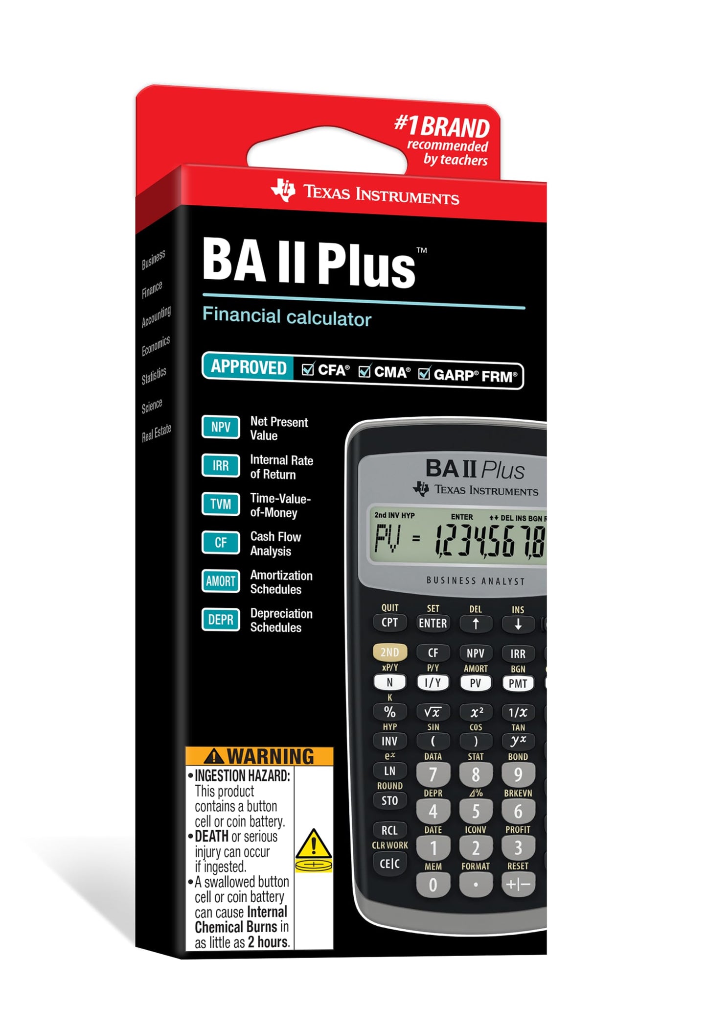 Texas Instruments IIBAPL/TBL/1L1 BA II Plus Financial Calculator, Black, small