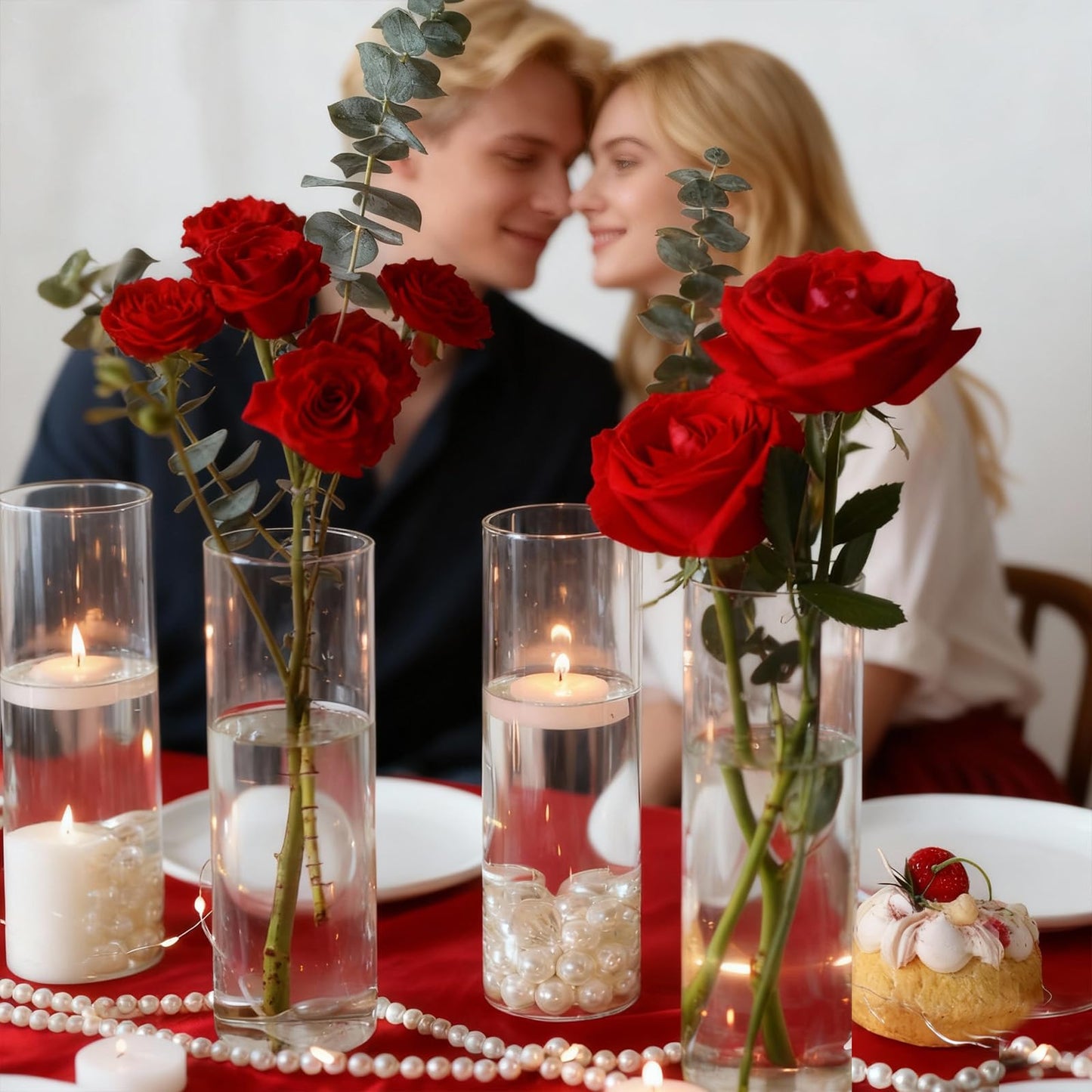 16Pcs Glass Cylinder Bud Vases for Centerpieces, 7.7 Inch Tall Clear Flower Vases in Bulk, Floating Candle Holder for Wedding, Party, Home Decor, Birthday, Decoration, Anniversary, Baby Shower