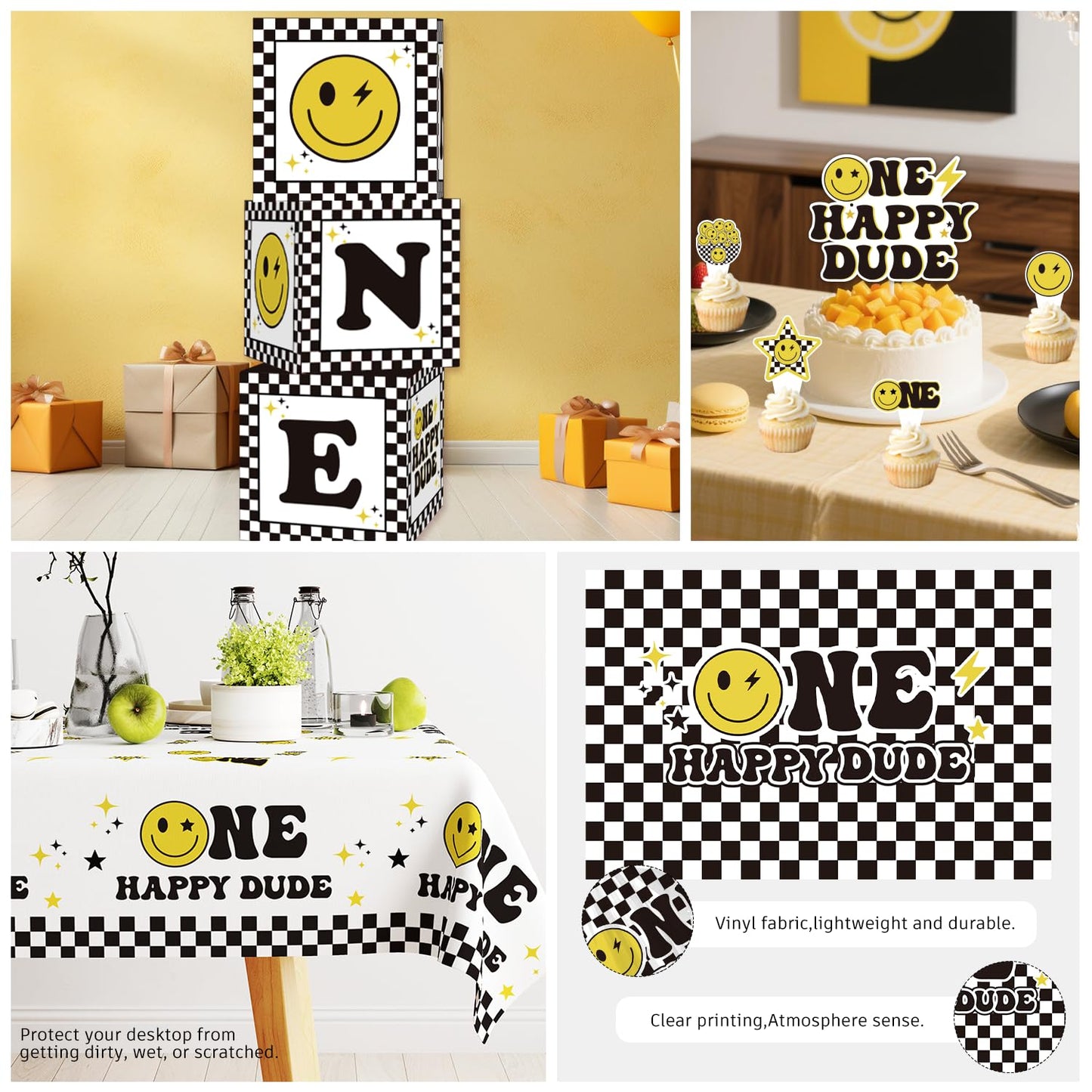 wellspar 245pcs One Happy Dude Birthday Decorations, All-in-1 One Happy Dude Supplies Pack with 20pcs Plates, Napkins, 2pcs Tablecloth, Balloon Arch for First Birthday Decorations for Boy, 20 Guests