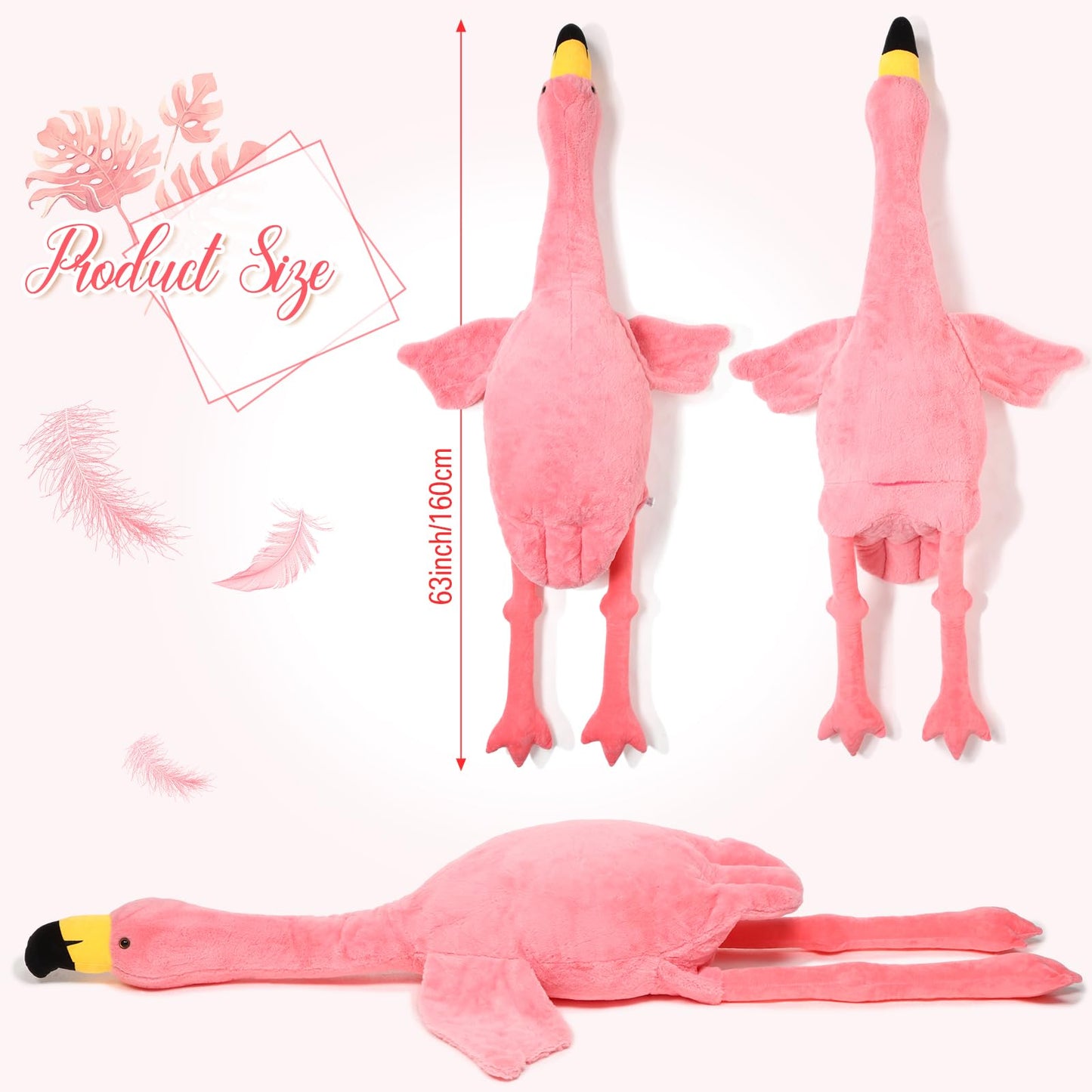 Hollowfly Large Flamingo Stuffed Animal, Giant Plush Toy Flamingo Pillow, Gift for Boys and Girls Birthday Christmas(63 Inch,Pink)