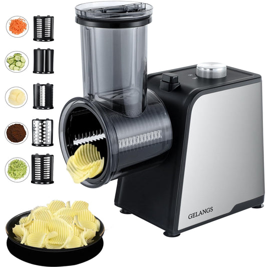 5 In 1 Electric vegetable slicer，300W Electric Cheese Grater Salad Shooter, One-Touch Easy Control, Electric Grater for Vegetables, Cheeses and NutsFor Home Kitchen