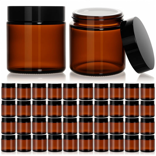 40 Pack 4 Oz Amber Glass Jar with Lid Empty Cosmetic Containers Leak-proof Round Airtight Jars Reusable with Inner Liners Lid for Creams, Lotions, Bath Salts, Essential Oil