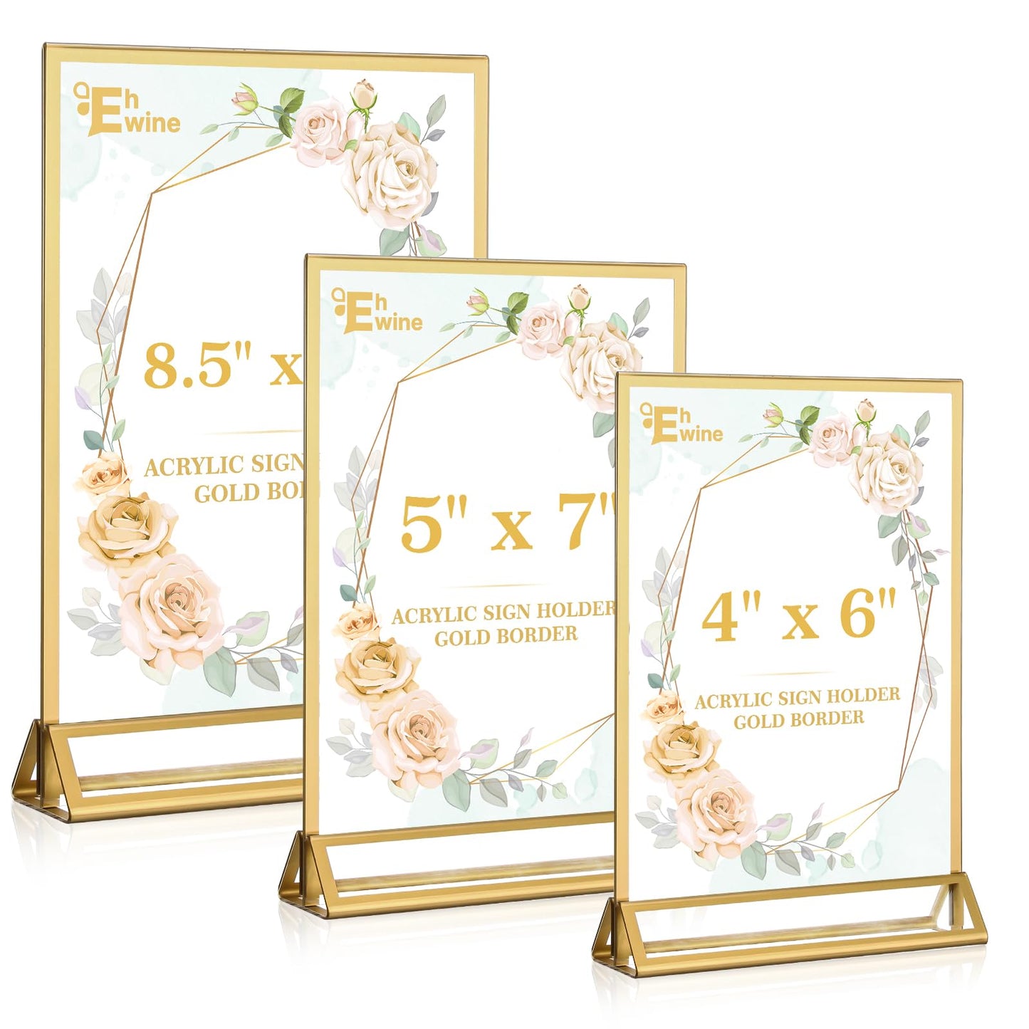 EHWINE 24 Pack Acrylic Sign Holder 5 x 7, Double Sided Gold Picture Frame Stand up Table Top Sign Holders, Clear Display Stand Menu Flyer Holder for Wedding Party