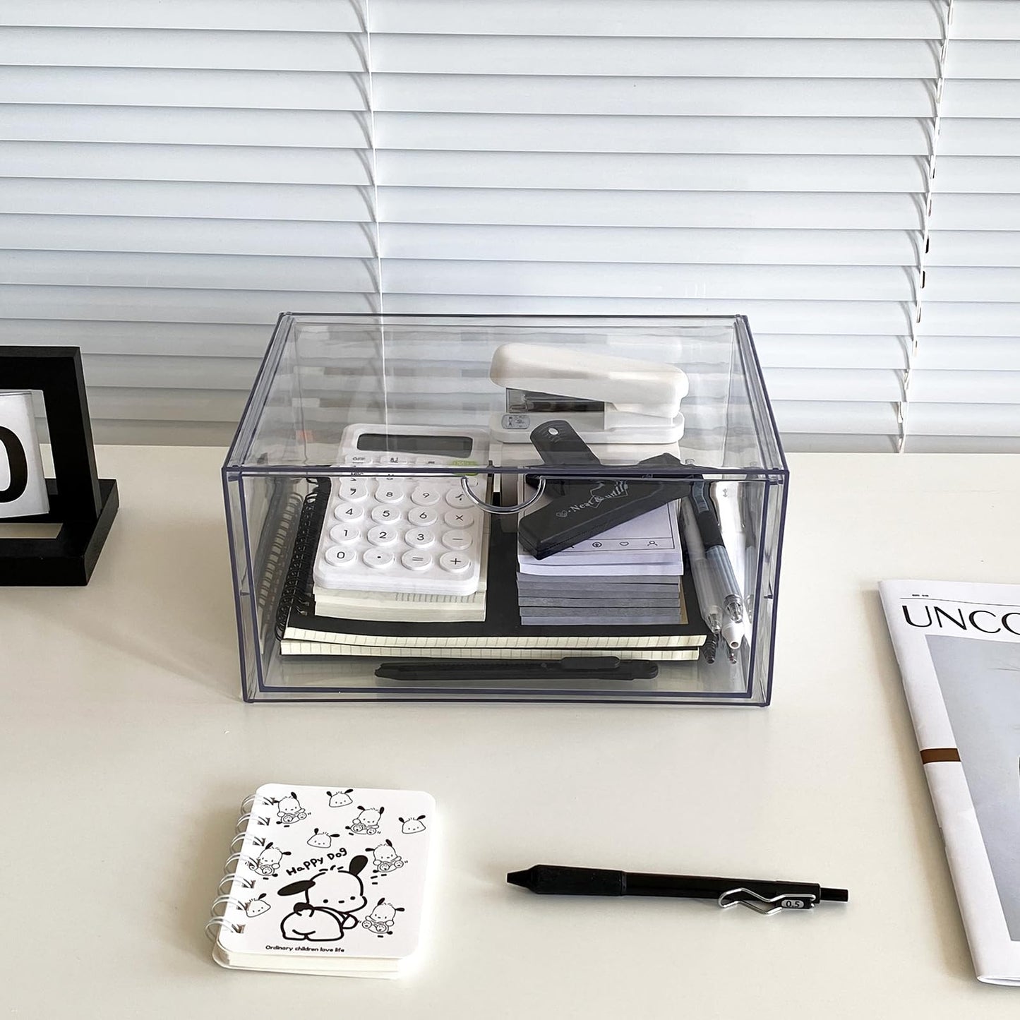 NINEWEEN Clear Desk Organizers and Accessories, 2 Pack Plastic Drawer Organizer for Office Supplies, Marker Pen, Art Crafts, Stationery, Coffee Pods, Stackable Home Storage (2 Drawers)