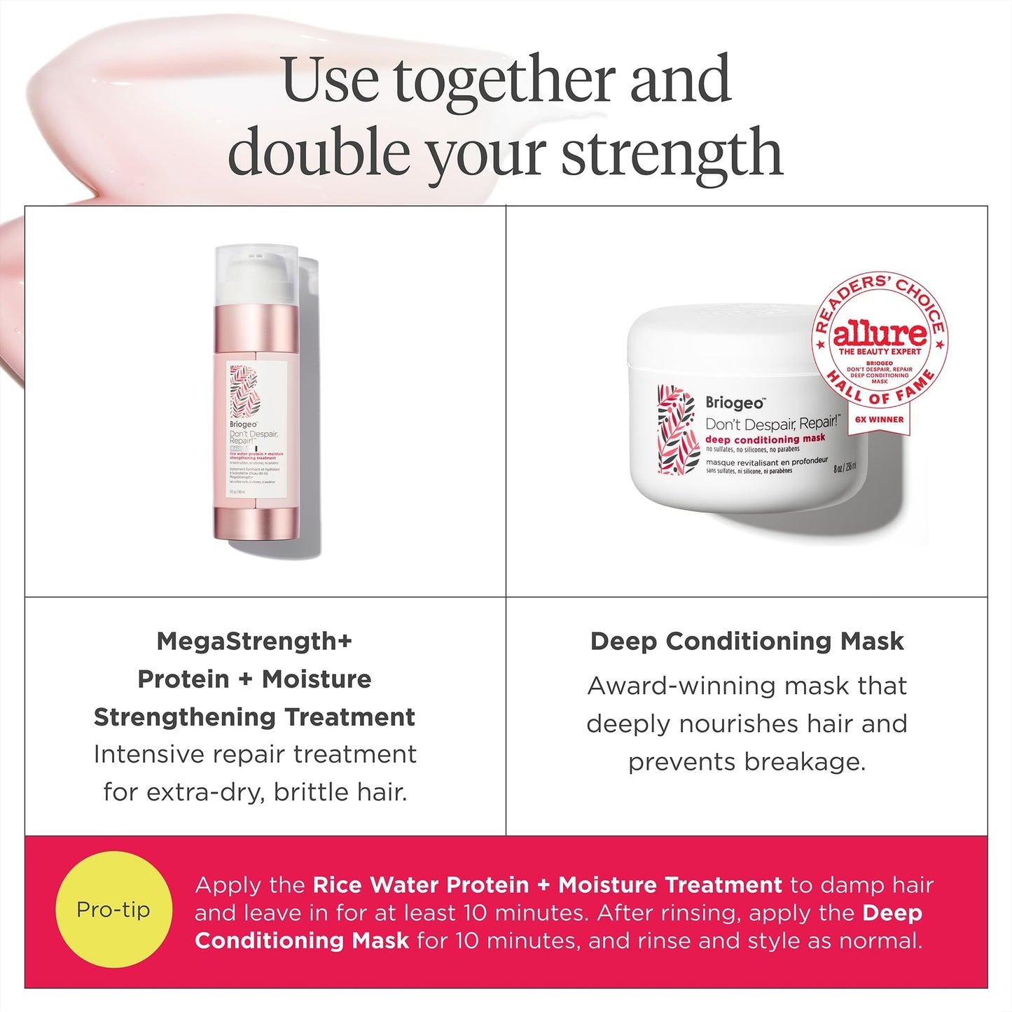 Briogeo Don't Despair, Repair! Megastrength+ Rice Water Protein Treatment, Moisture Strengthening Hair Treatment, Dry and Damaged Hair, Vegan, Cruelty-Free, 5 fl oz