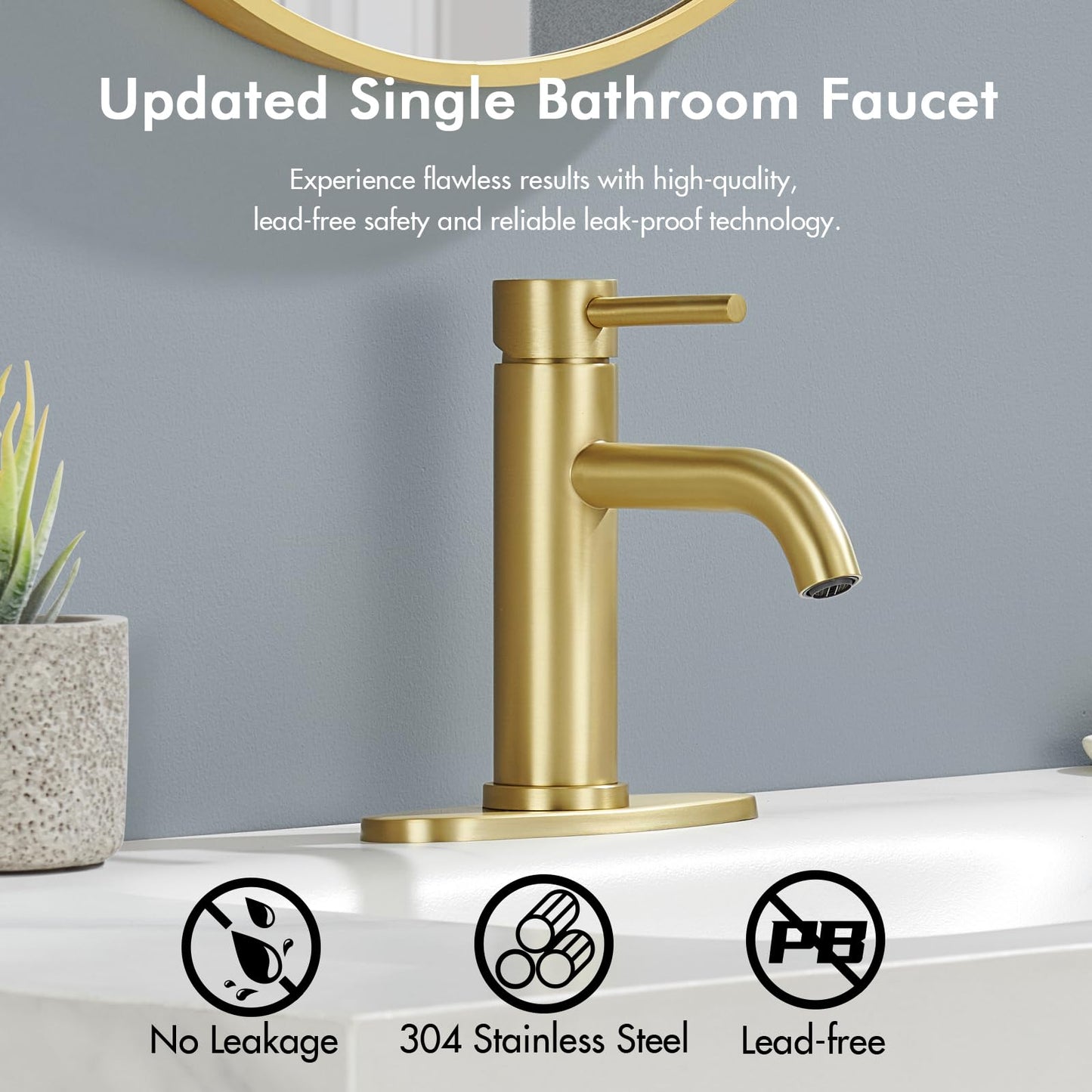 Gold Bathroom Faucet, WINKEAR Single Hole Bathroom Faucet with Pop-up Drain and Flexible Hoses, Single Handle for Sink, Vanity, RV, Modern Farmhouse, Suitable for 1 Hole or 3 Hole