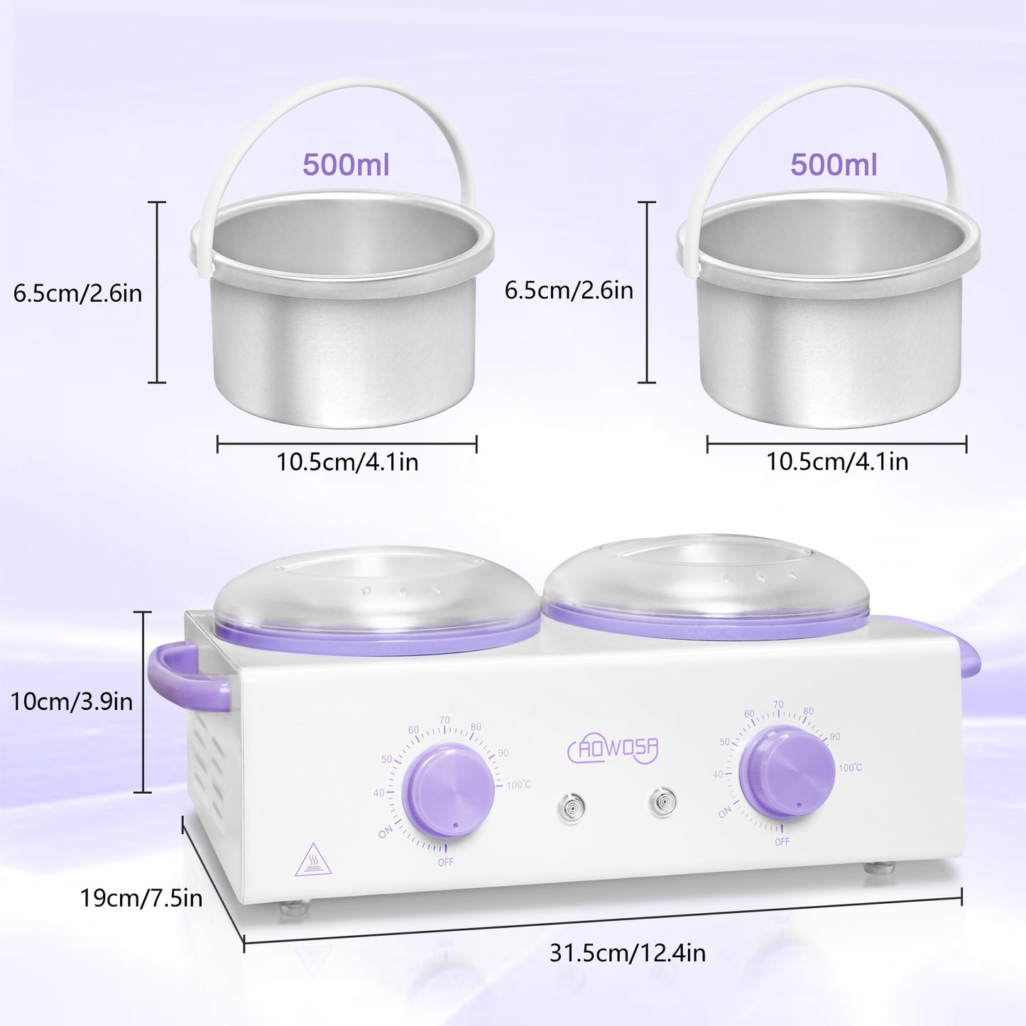 Professional Waxing Kit Wax Warmer Double Pot Wax Heater Machine for Hair Removal, Large Wax Pot for Spa Salon Beauty Esthetician Home, with Non-Stick Easy Clean Pot, 50 Wax Sticks & 20 Collar