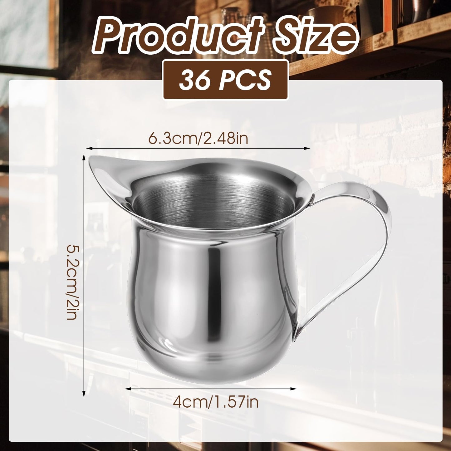 Molain 36 Pcs Stainless Steel Bell Creamers, 3 oz Mini Creamer Pitcher with Handle and Pouring Spout Cup Container for Serving Milk Coffee Salad Dressing Maple Syrup Espresso Machine Restaurant Cafes